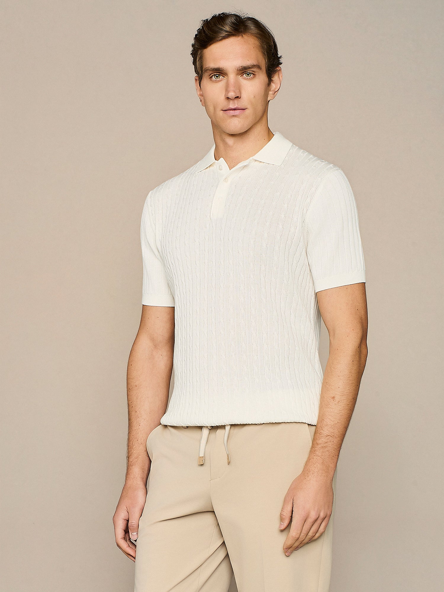 OFF WHITE CABLE KNITTED POLO 