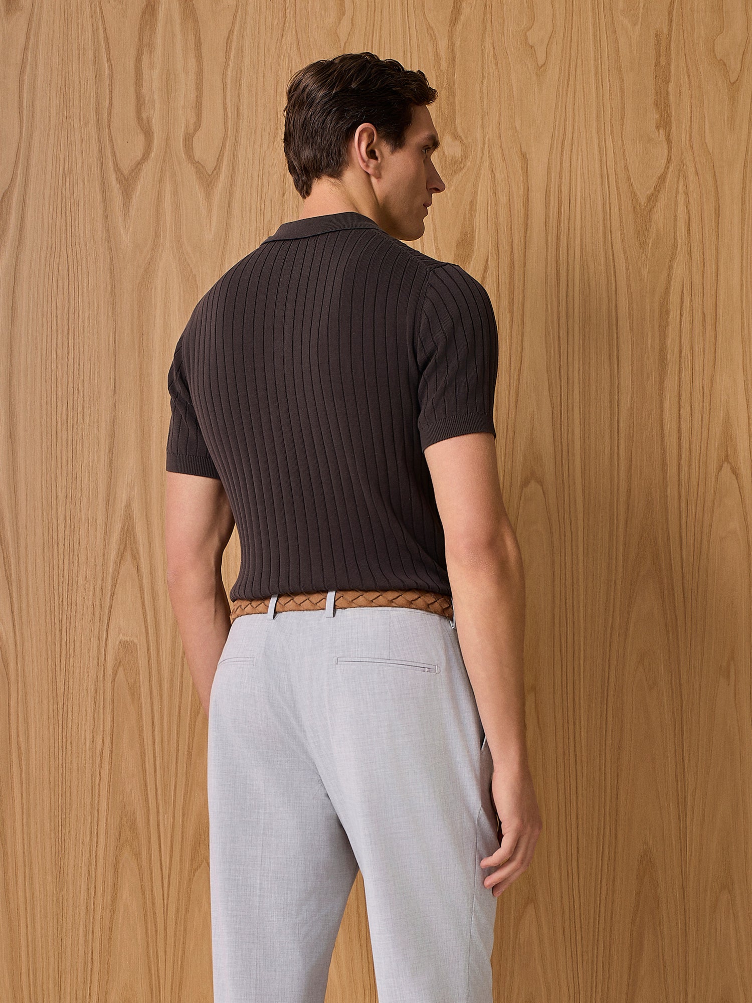 Dark brown cable knitted polo