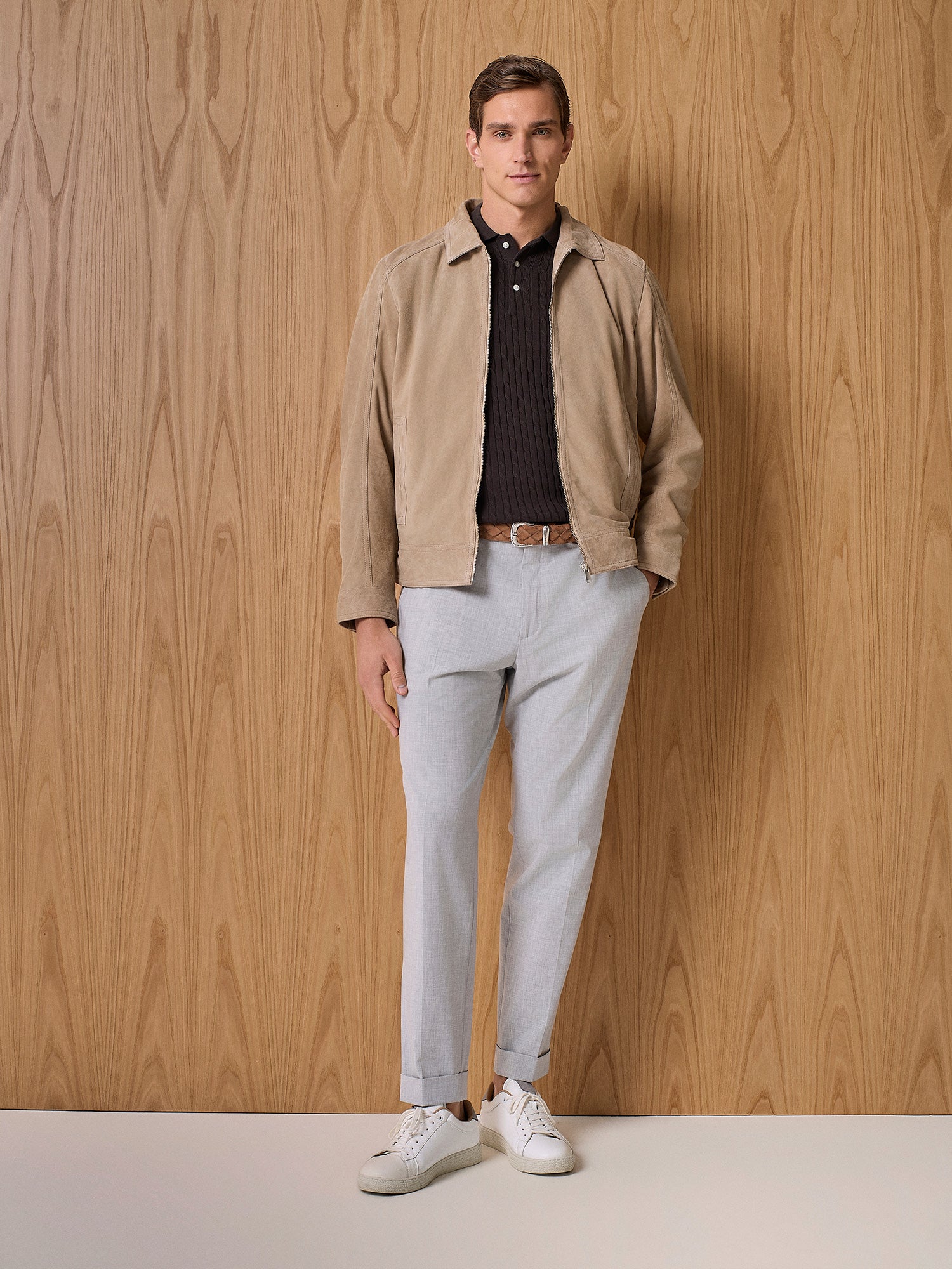 Dark brown cable knitted polo