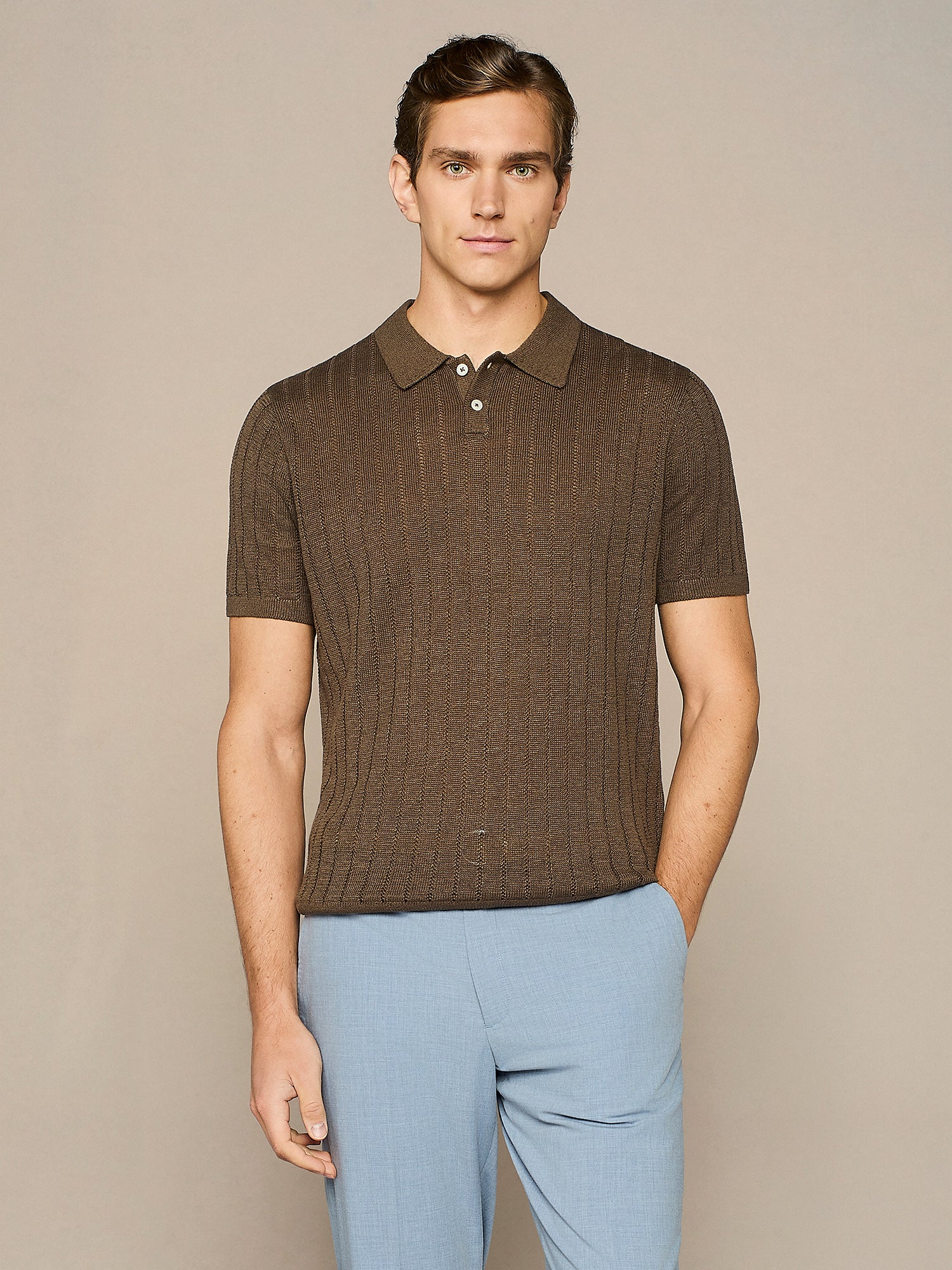 COCOA POINTELLE KNITTED POLO