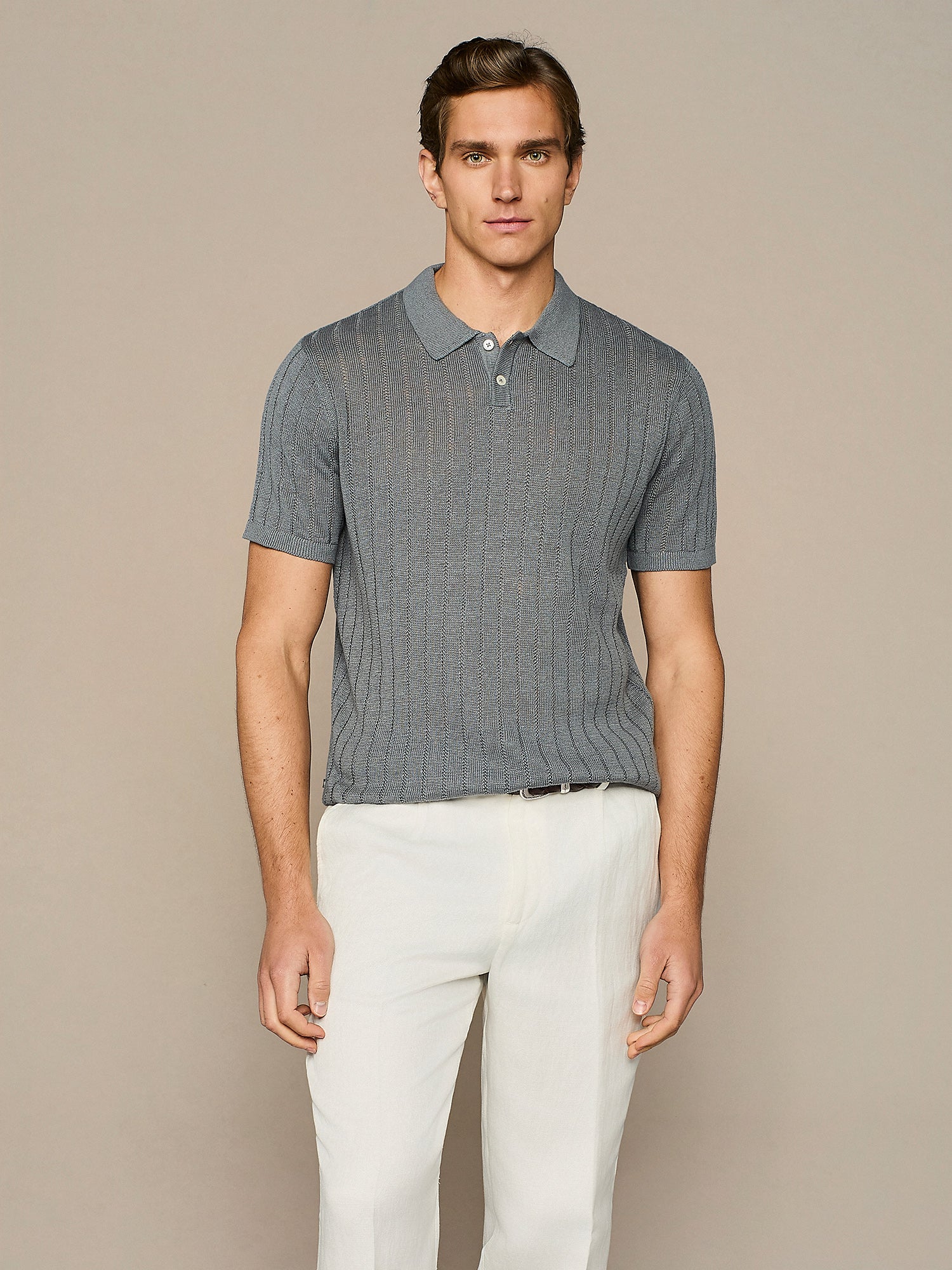 CERULEAN POINTELLE KNITTED POLO