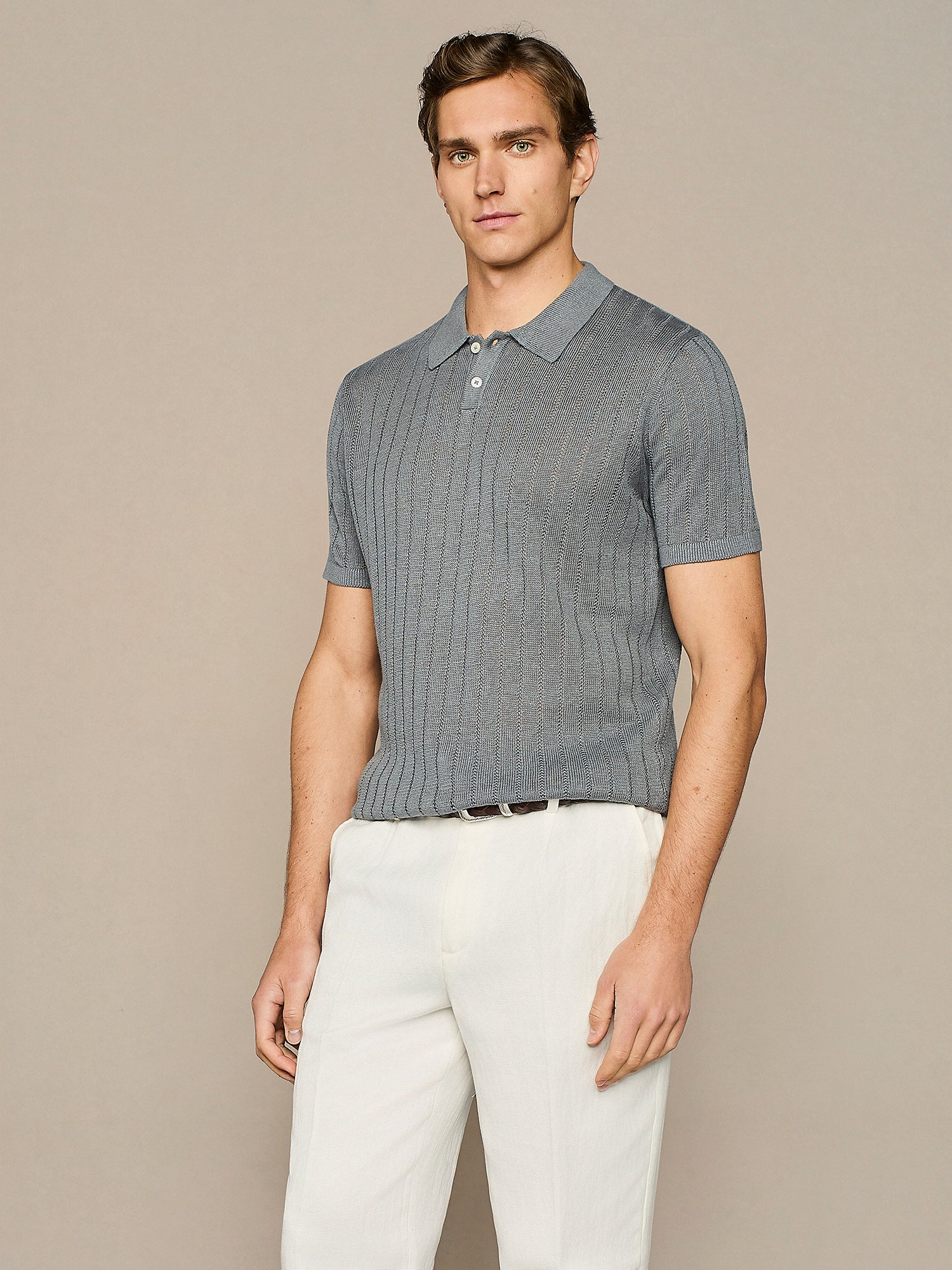 CERULEAN POINTELLE KNITTED POLO