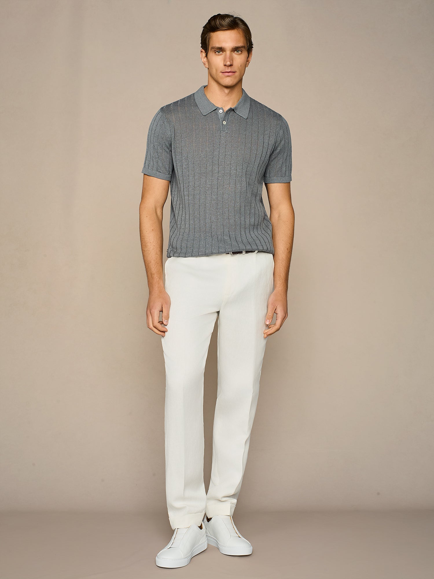 CERULEAN POINTELLE KNITTED POLO