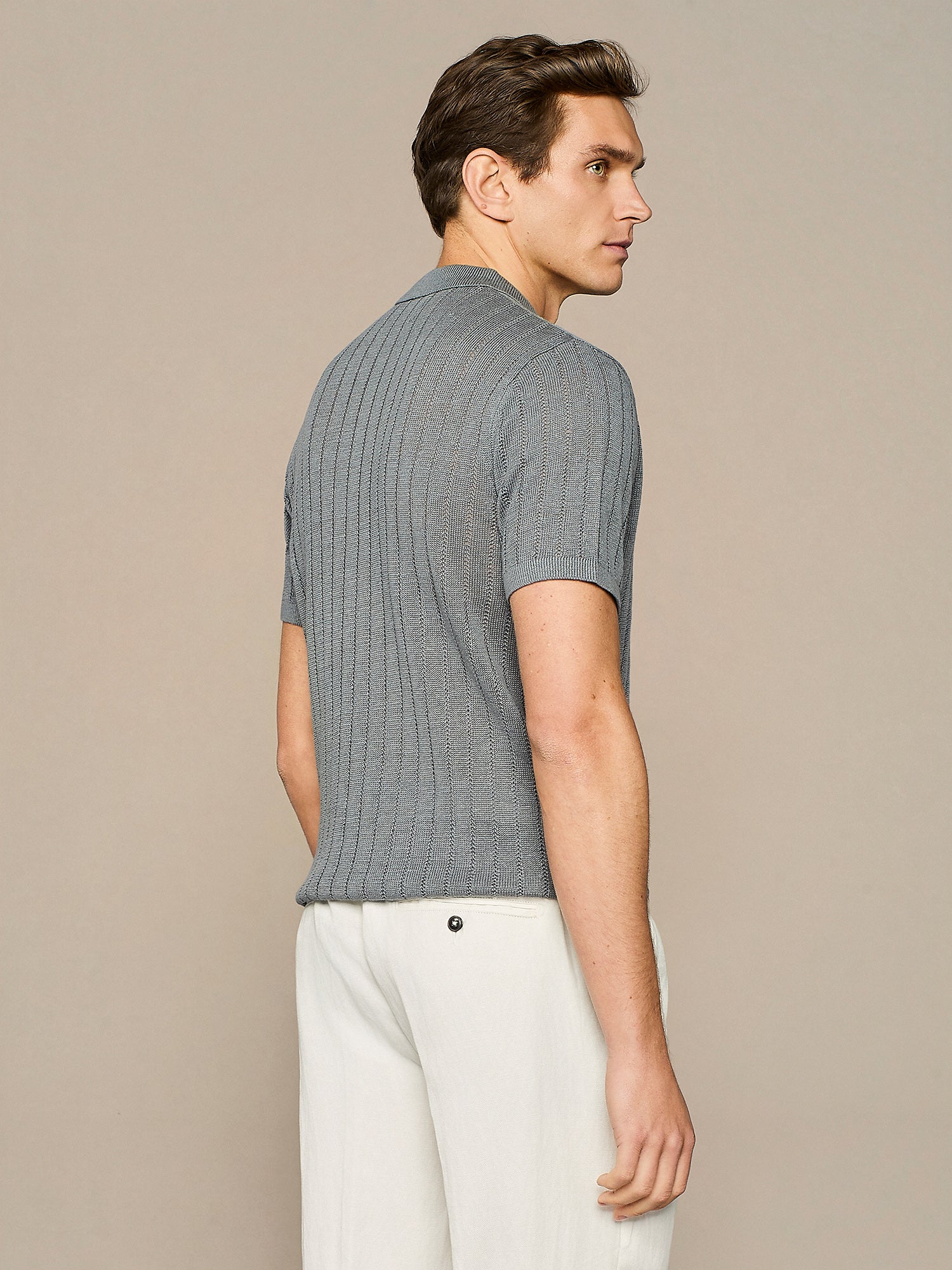 CERULEAN POINTELLE KNITTED POLO