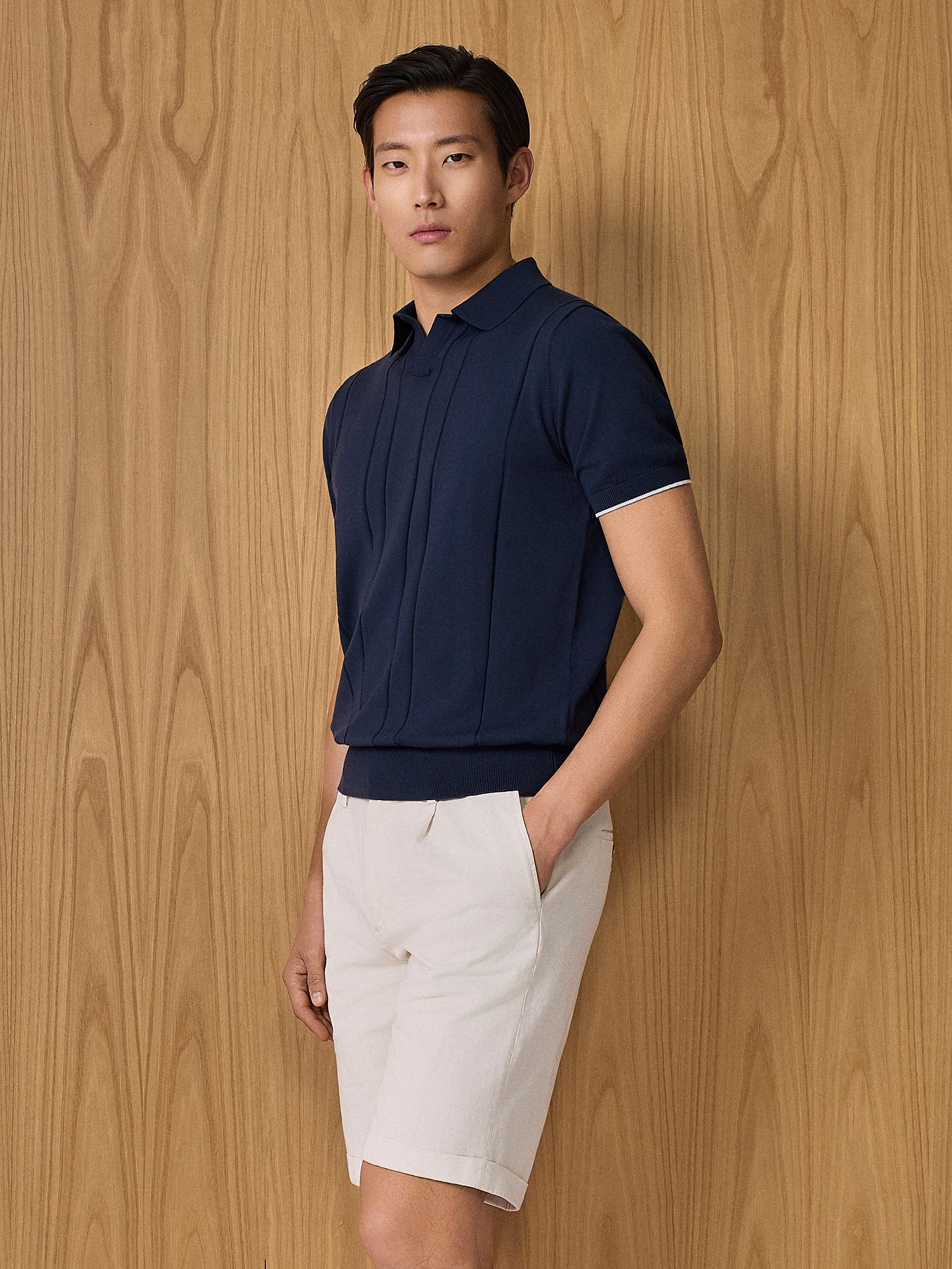 Polo in maglia costa piatta navy
