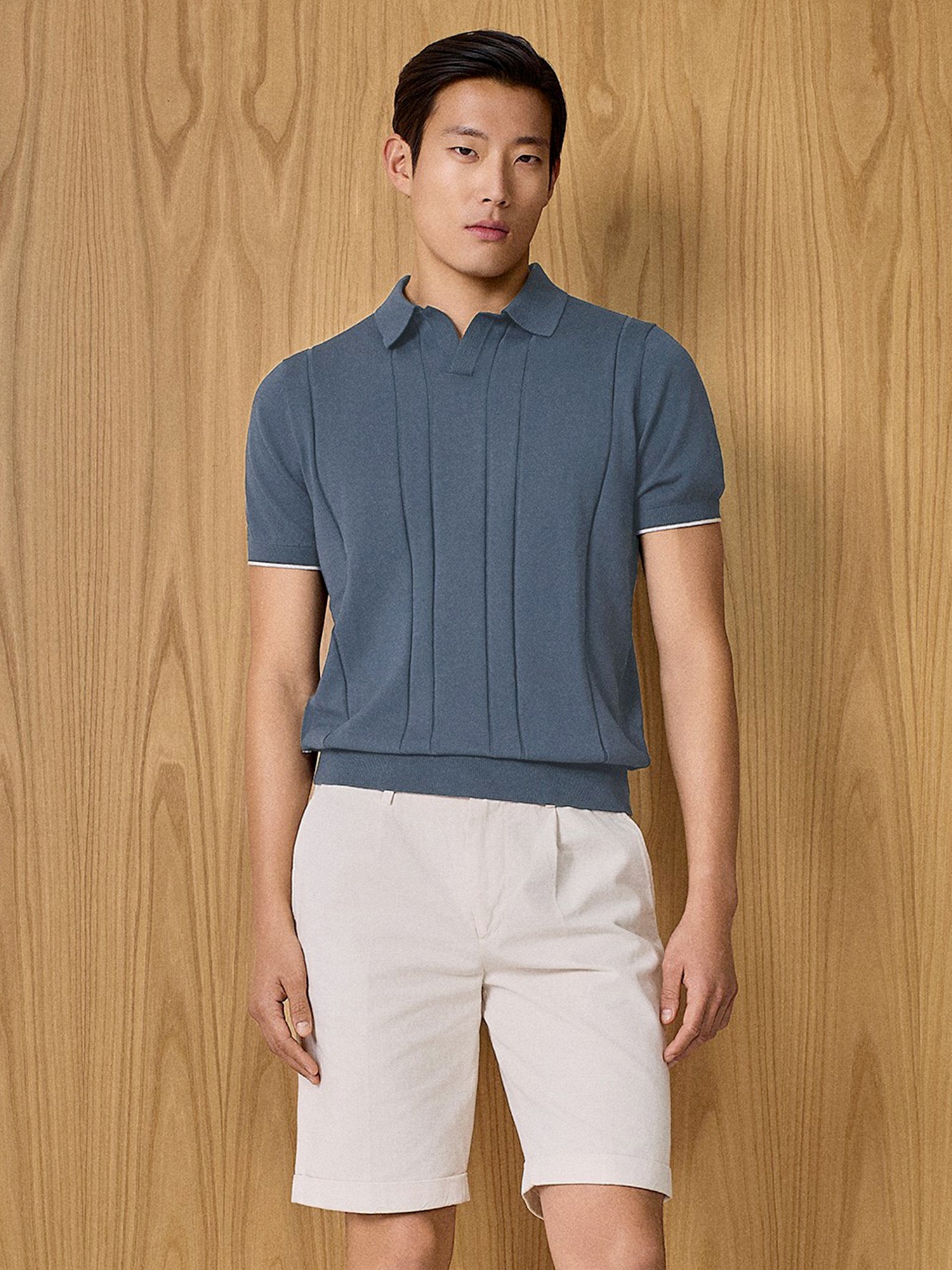 Polo in maglia costa piatta ceruleo