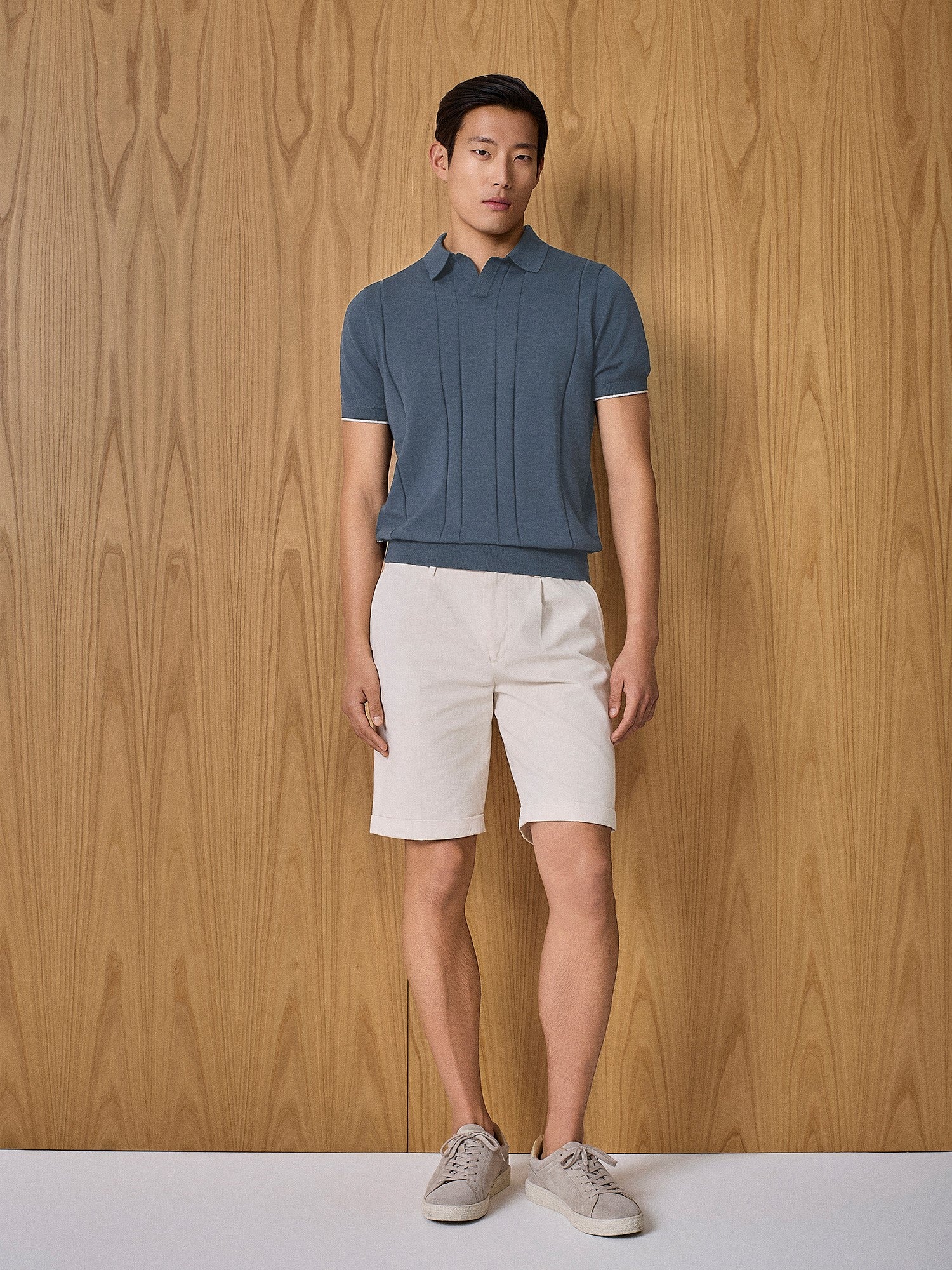 Polo in maglia costa piatta ceruleo