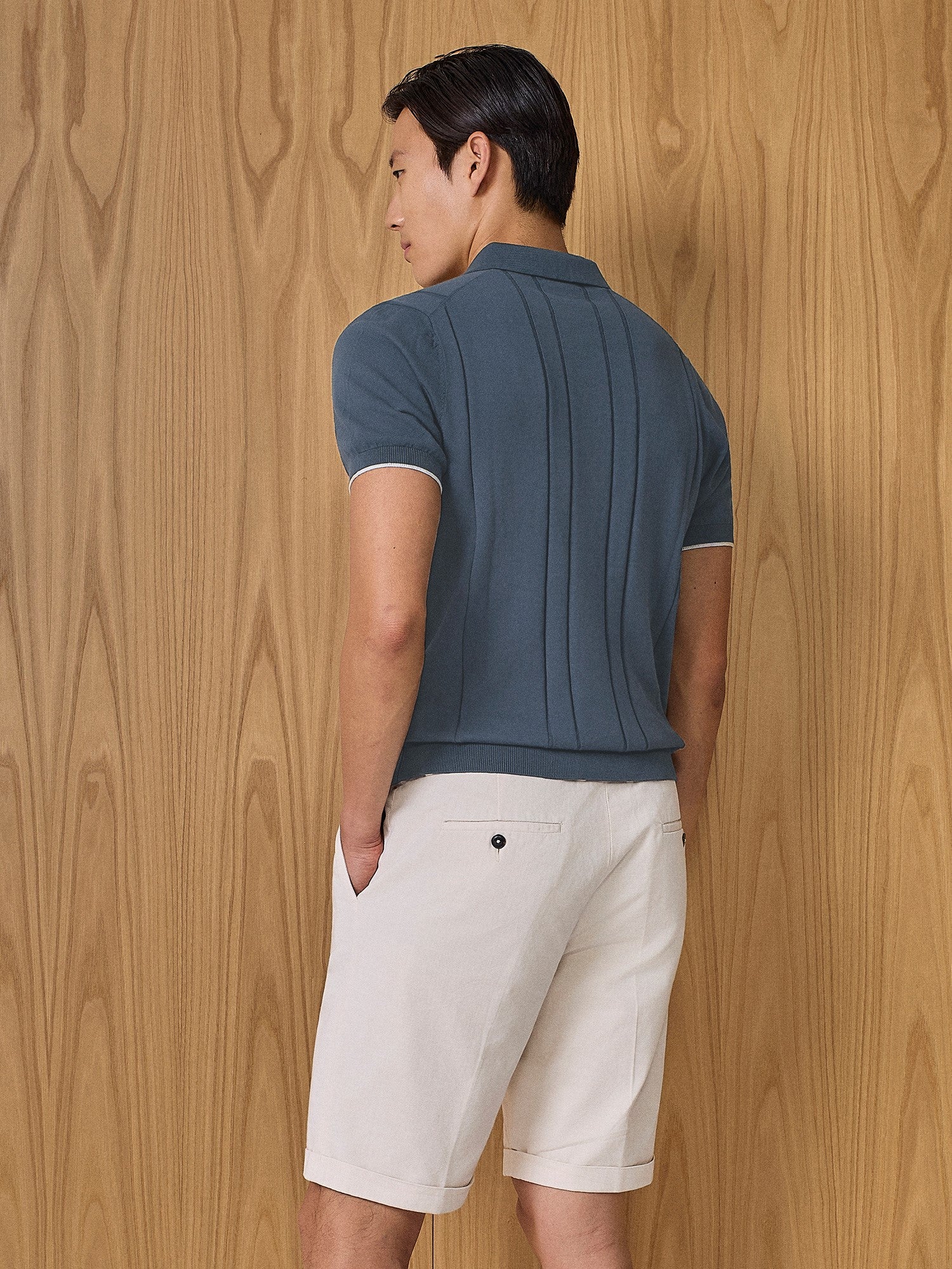 Polo in maglia costa piatta ceruleo