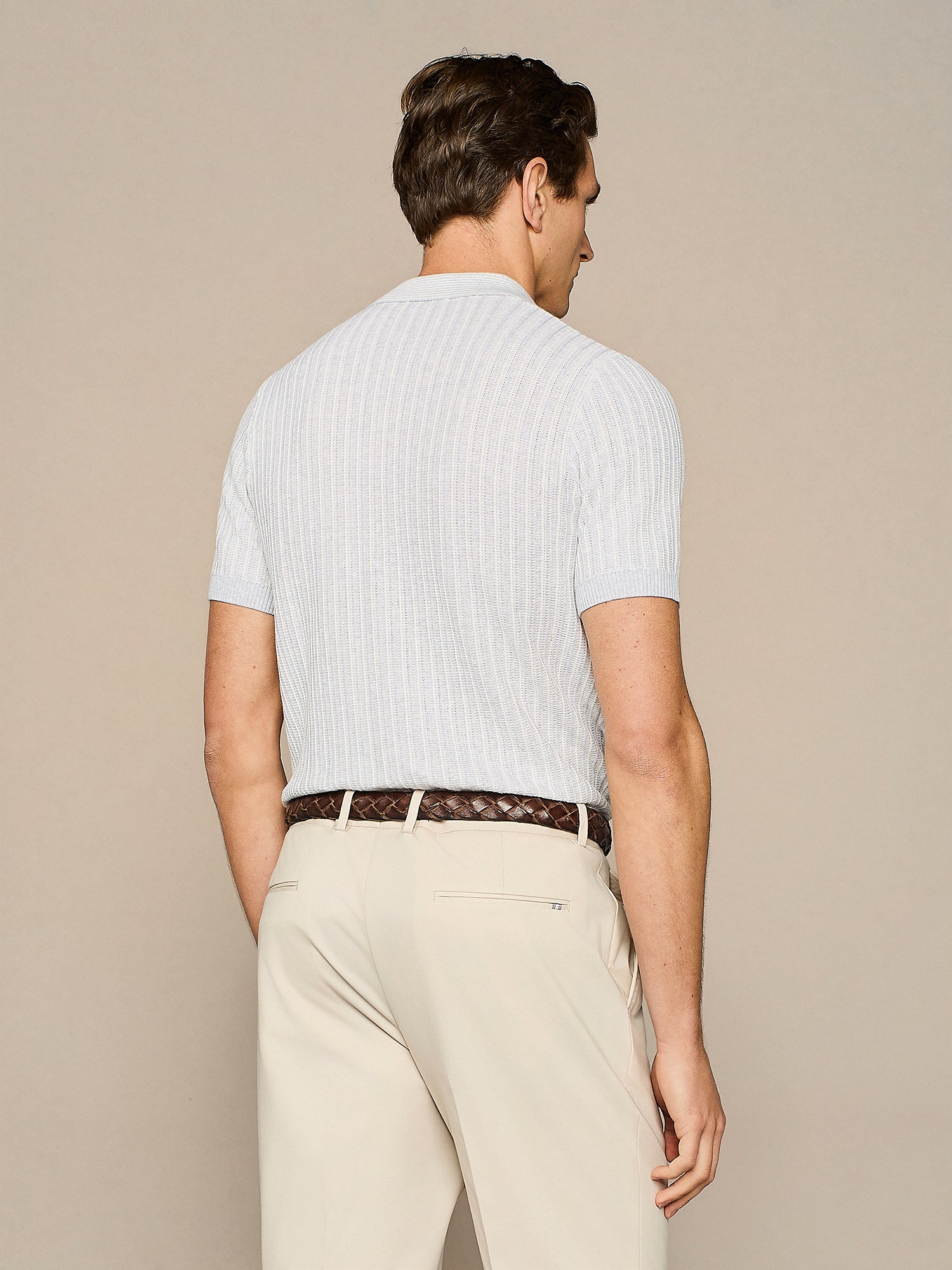 LIGHT GREY MELANGE KNITTED STITCHING POLO