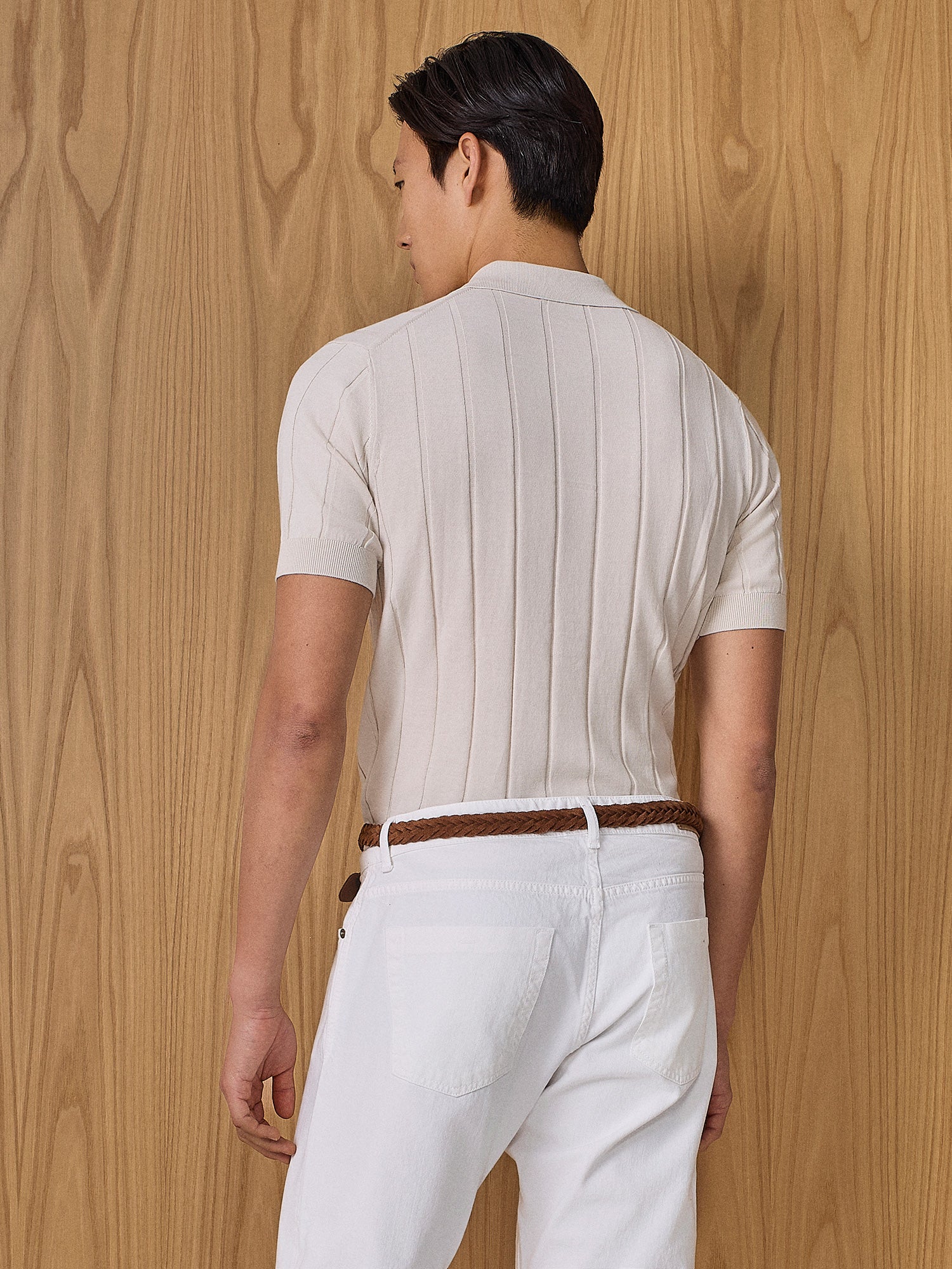 Polo camicia in maglia costa piatta burro