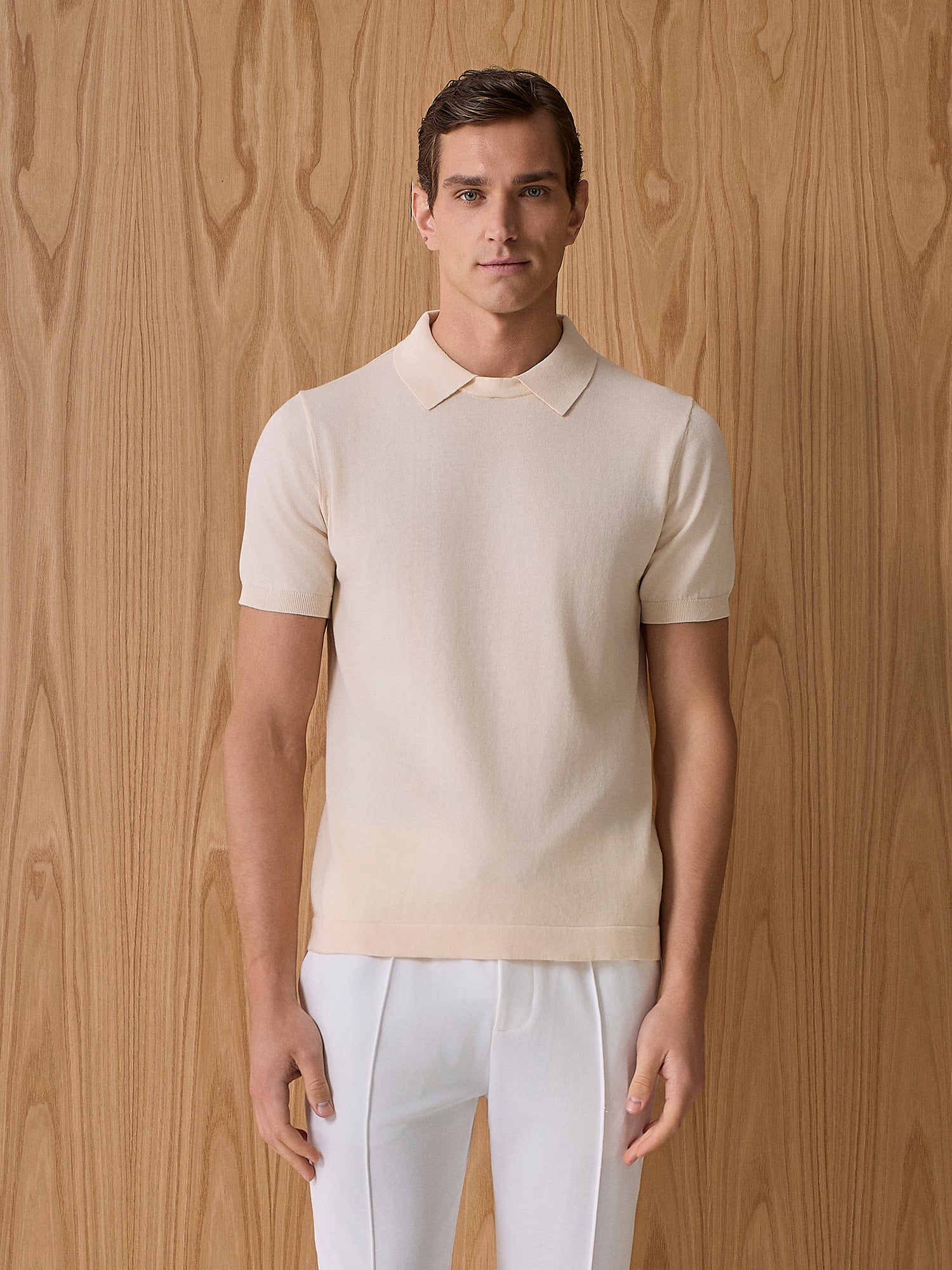 Polo girocollo in maglia apricot