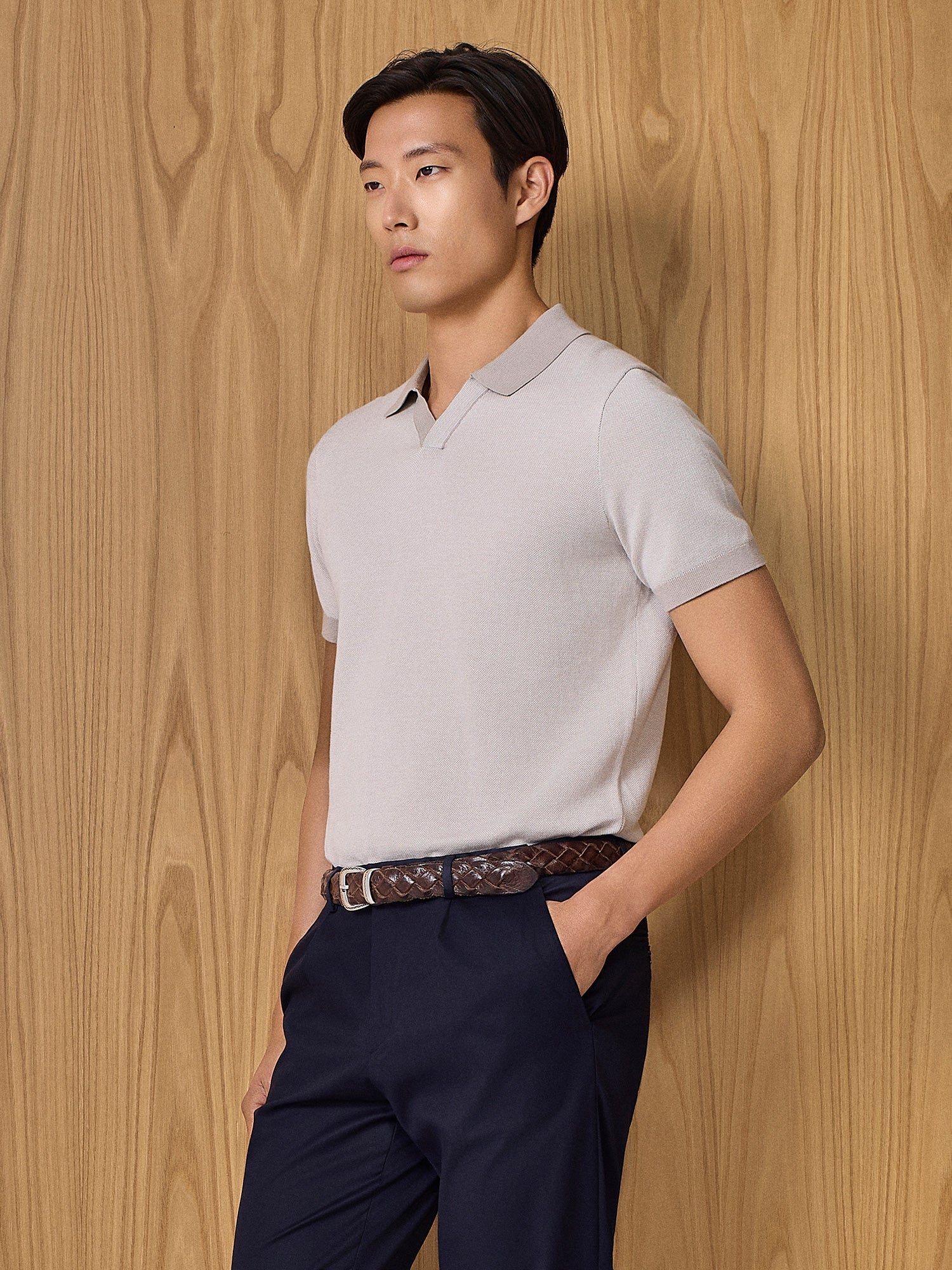 Polo in maglia piquet taupe