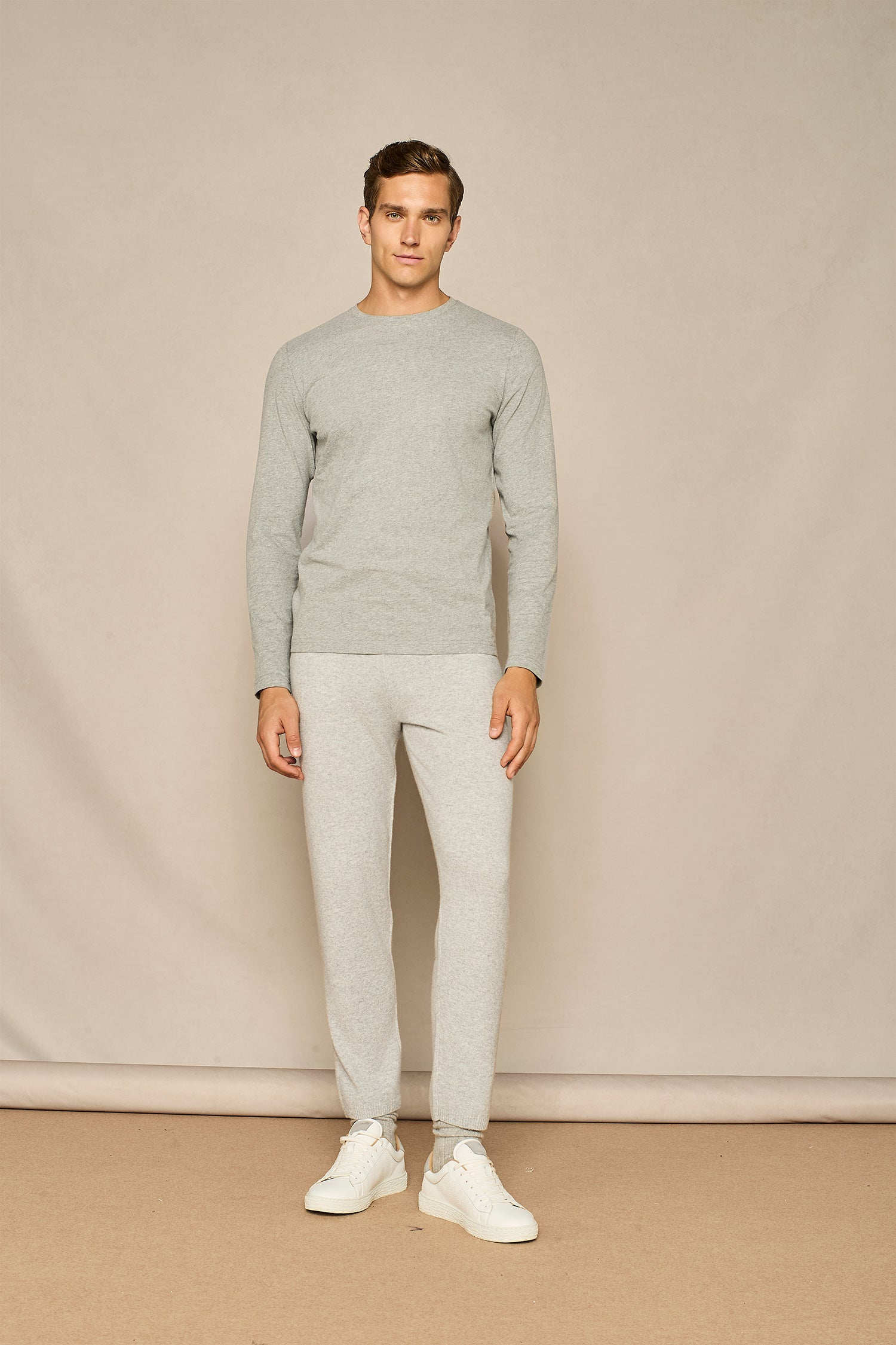 LIGHT GREY MELANGE PURE CASHMERE JOGGER