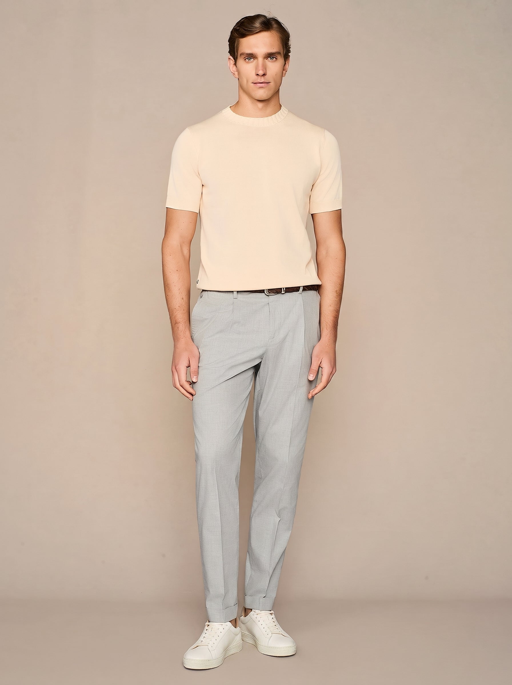 T-shirt in maglia in cotone lavato apricot
