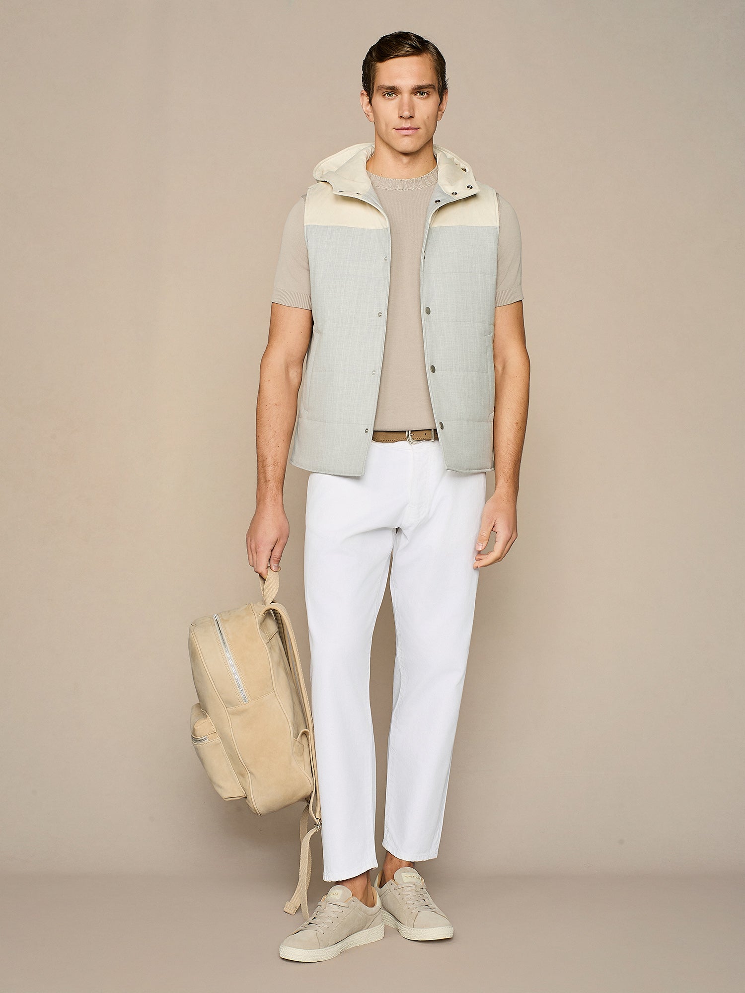 T-shirt in maglia in cotone lavato taupe
