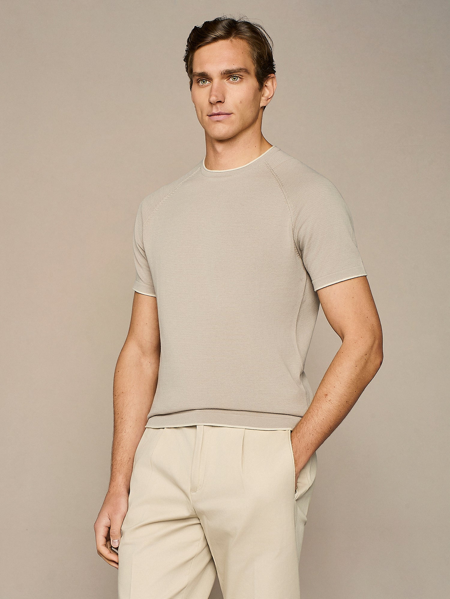 T-SHIRT ROLL-END IN MAGLIA TAUPE