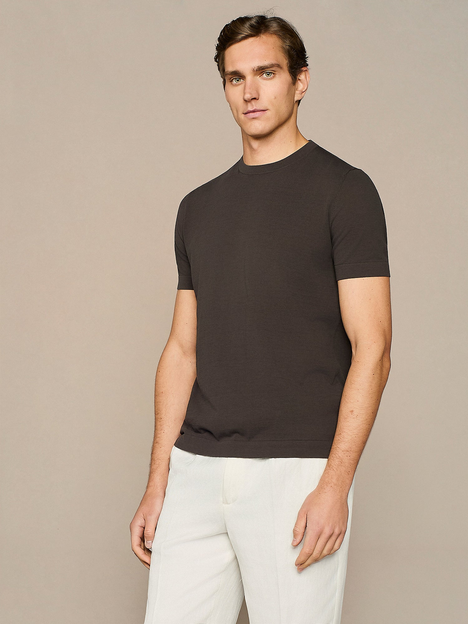 BROWN CREPE  KNITTED T-SHIRT