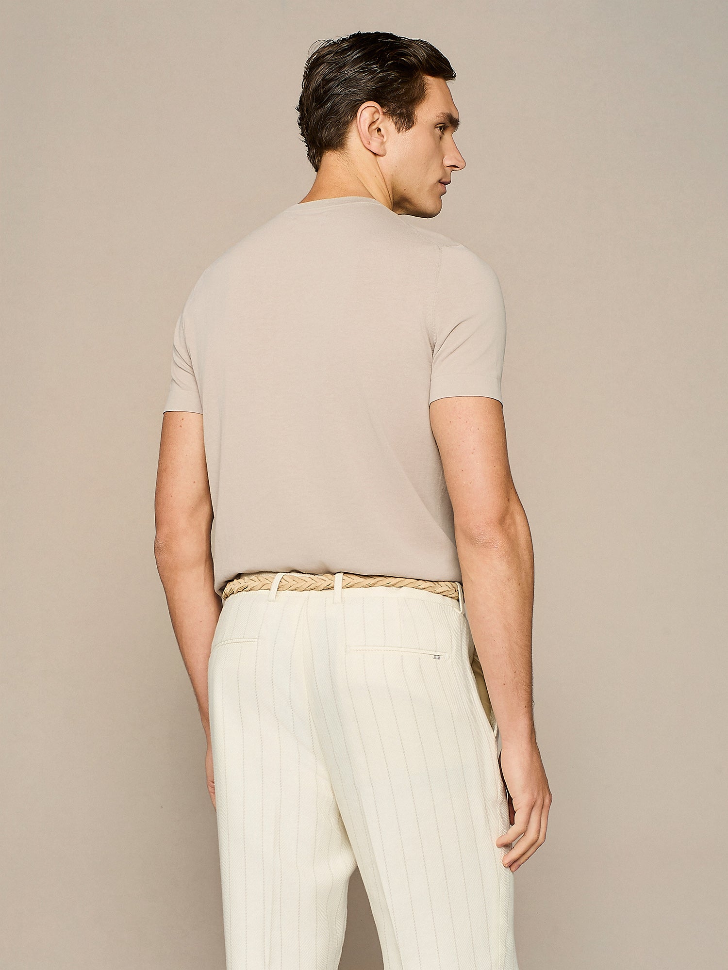 LIGHT TAUPE CREPE KNITTED T-SHIRT