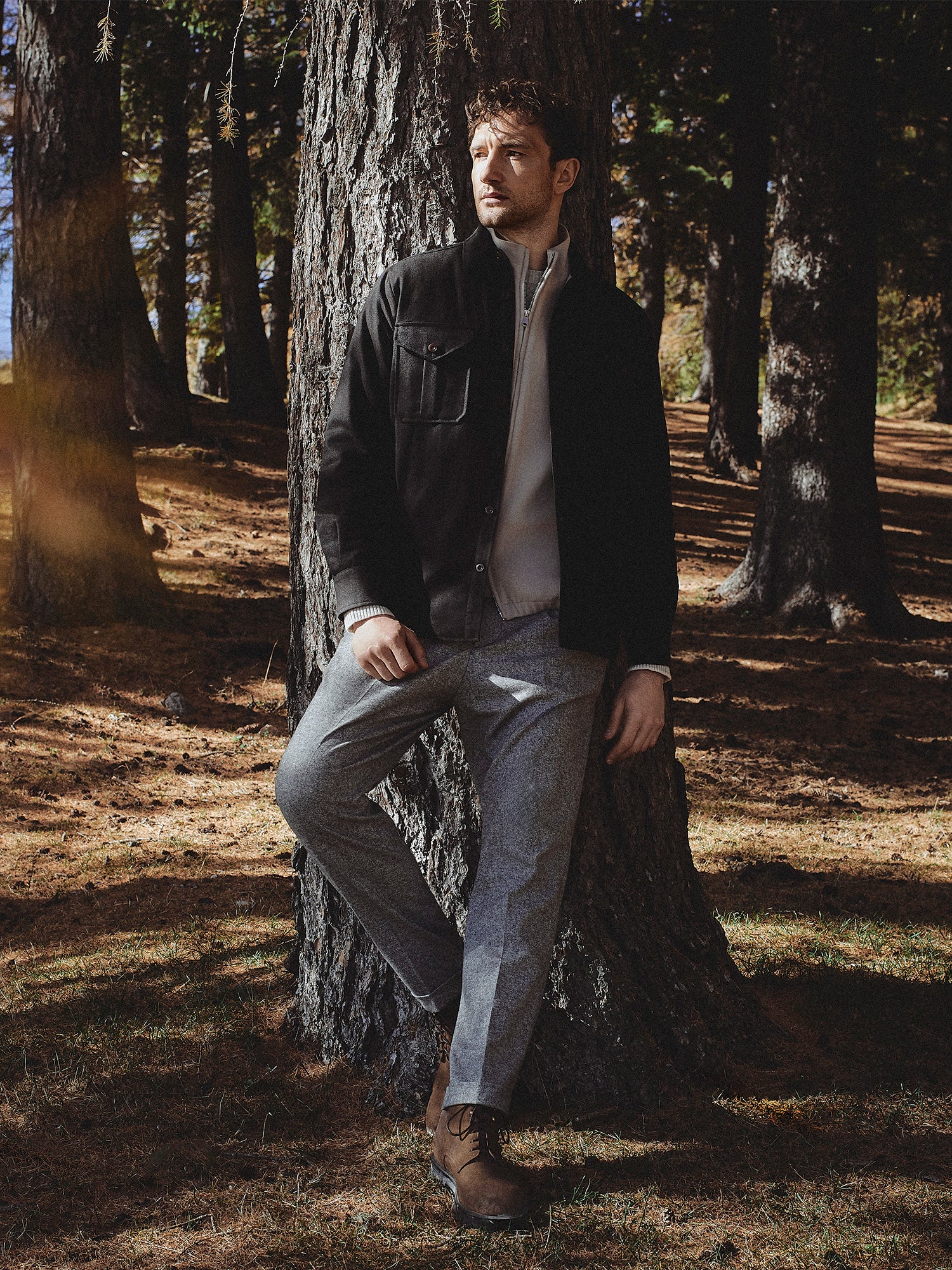 GREY WOOL WIDE FIT LACE-UP TROUSER