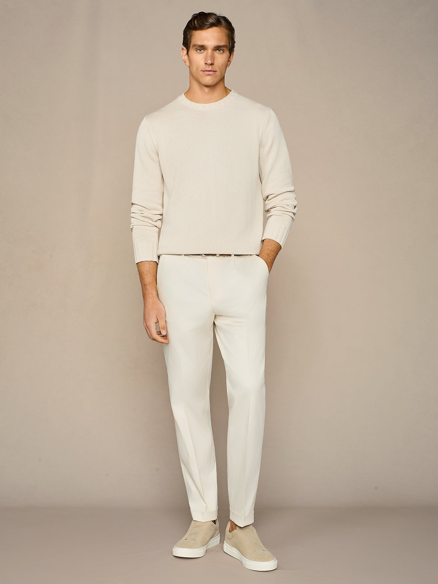 Pantalone in cotone e lyocell burro