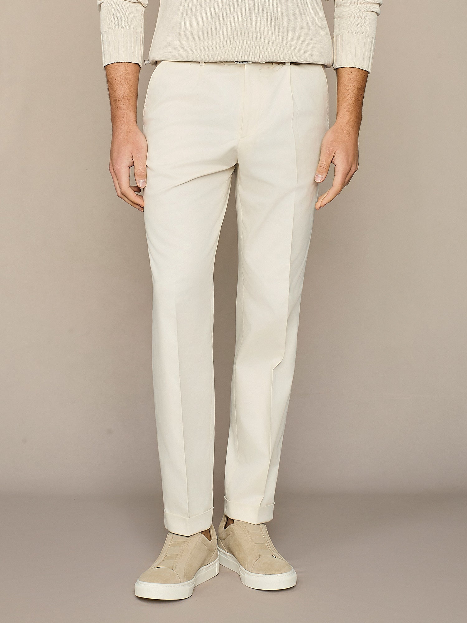 Pantalone in cotone e lyocell burro