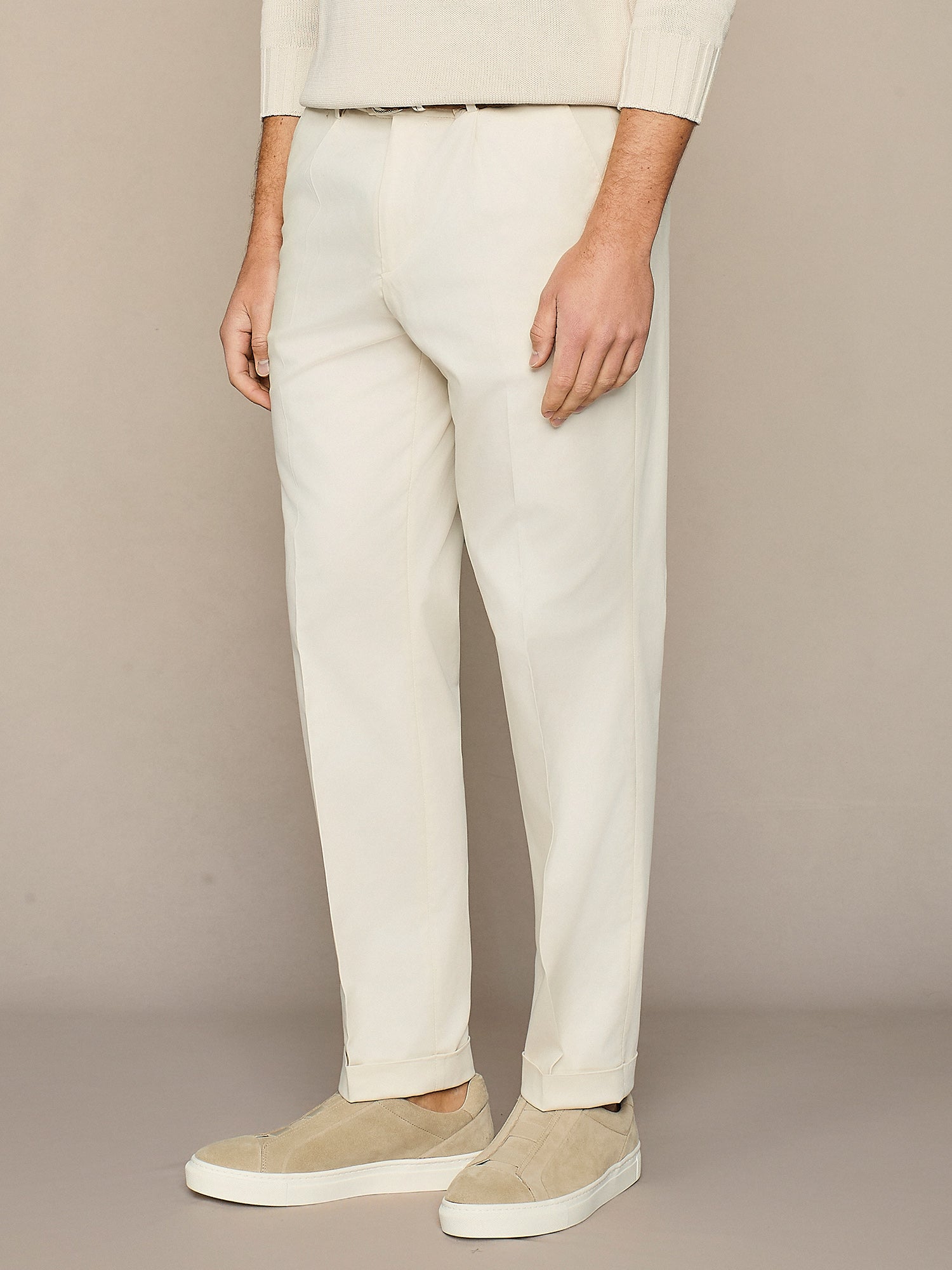 Pantalone in cotone e lyocell burro