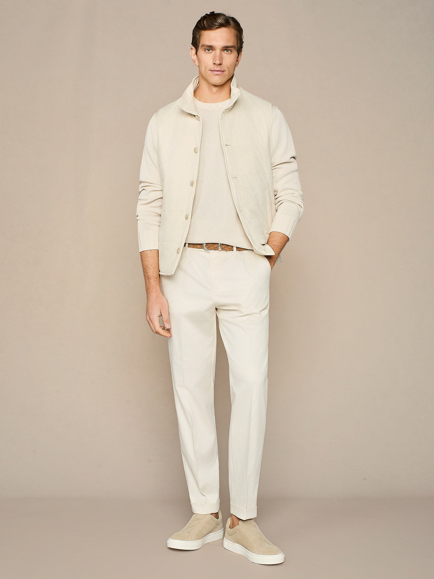 Pantalone in cotone e lyocell burro