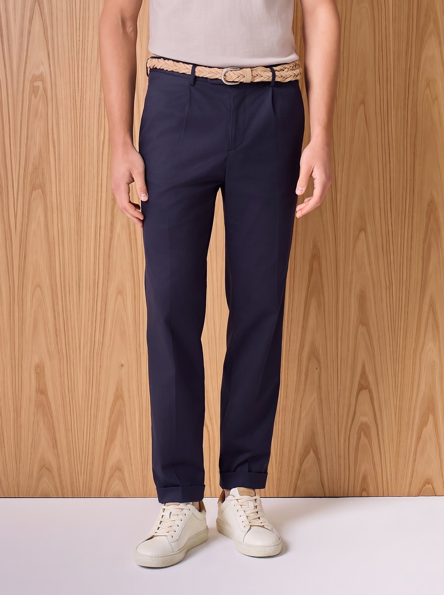 Blue cotton and lyocell trousers