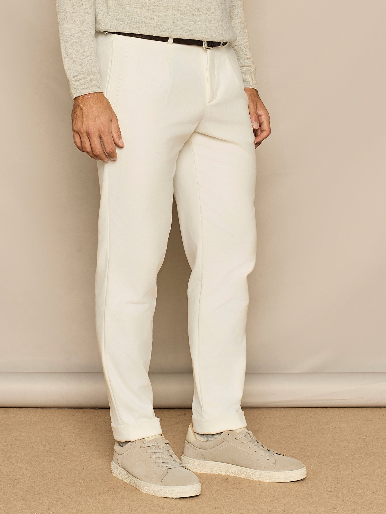 PANTALONE WIDE FIT CON COULISSE E NERVATURA IN FUSTAGNO BIANCO
