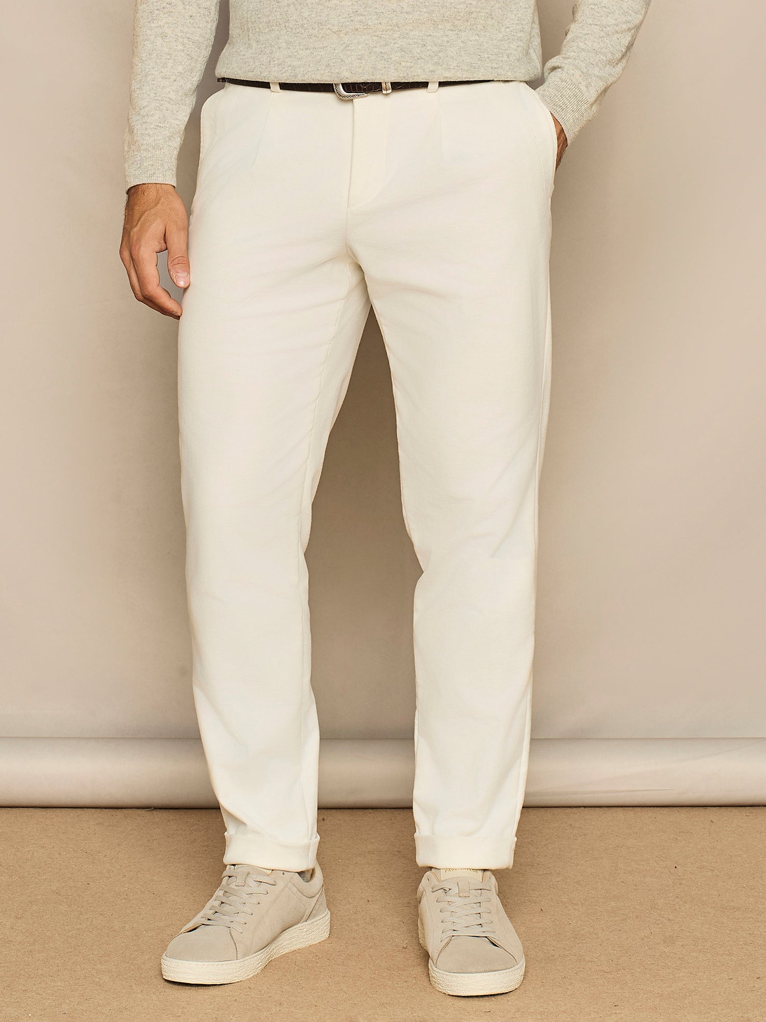 PANTALONE WIDE FIT CON COULISSE E NERVATURA IN FUSTAGNO BIANCO