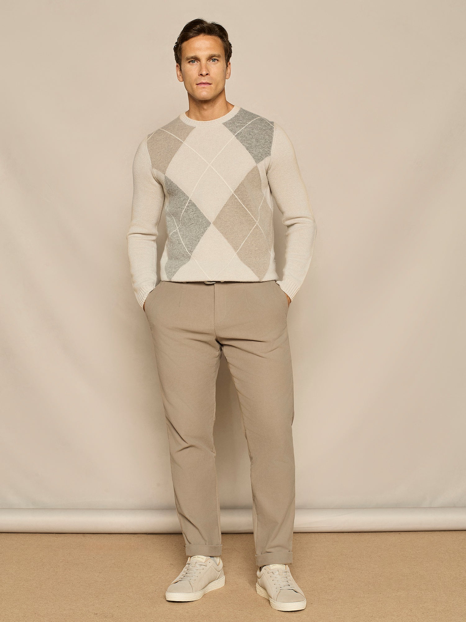 PANTALONE WIDE FIT CON COULISSE E NERVATURA IN FUSTAGNO TAUPE