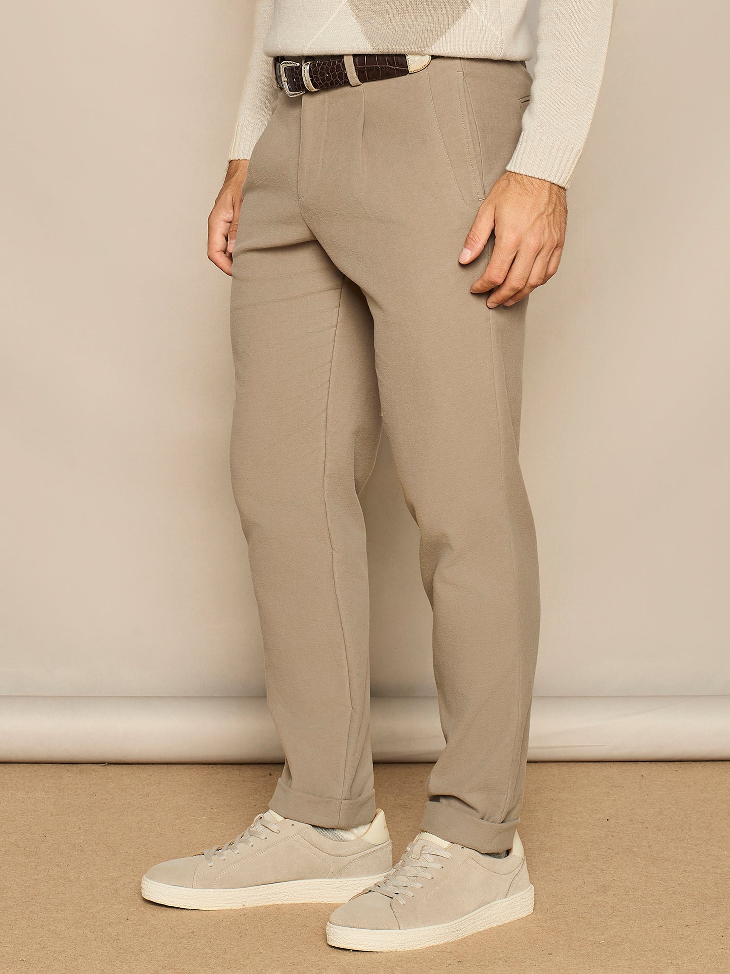 PANTALONE WIDE FIT CON COULISSE E NERVATURA IN FUSTAGNO TAUPE