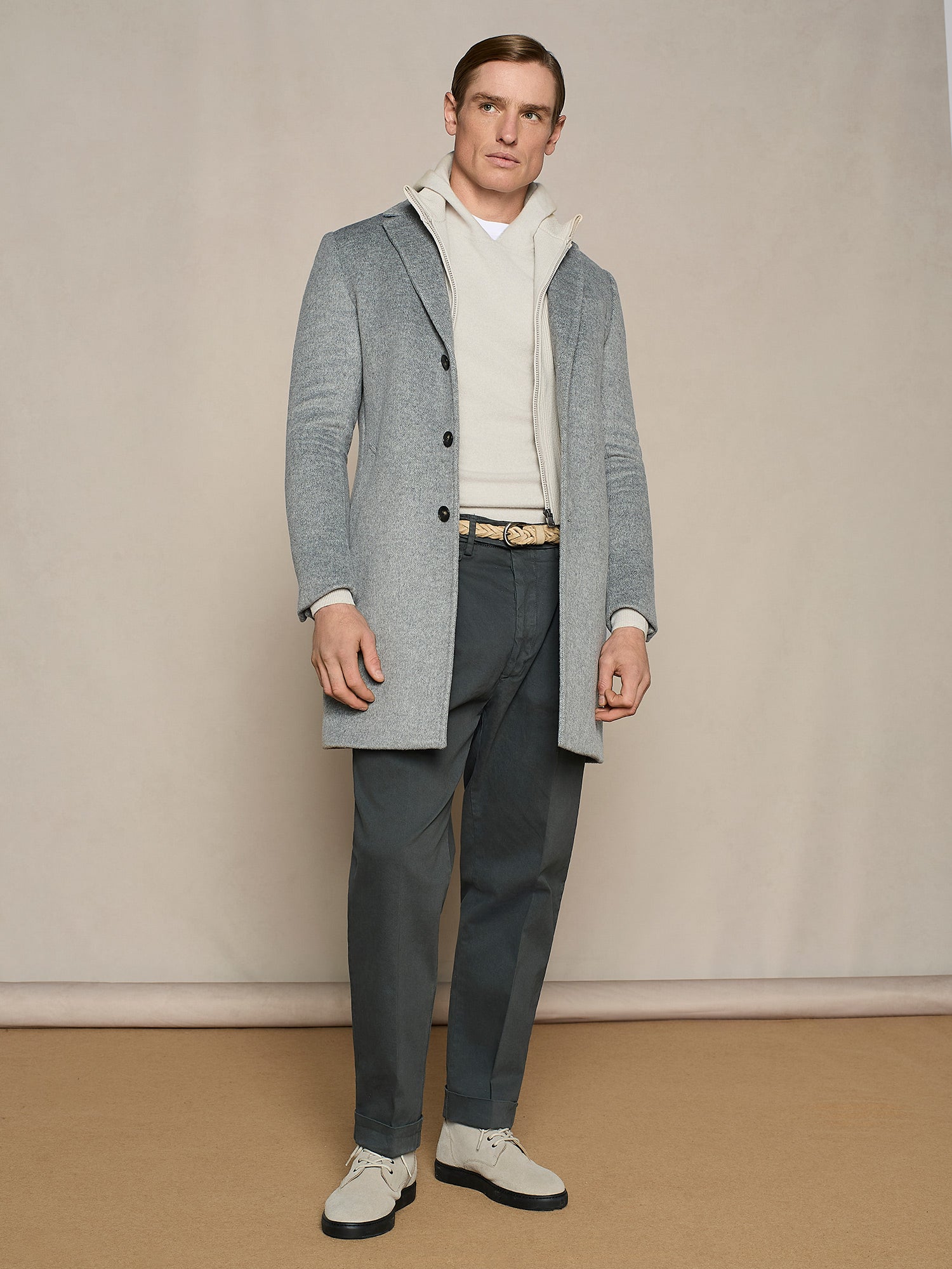 PANTALONE CON DOPPIA PINCES IN GABARDINA GRIGIO SCURO