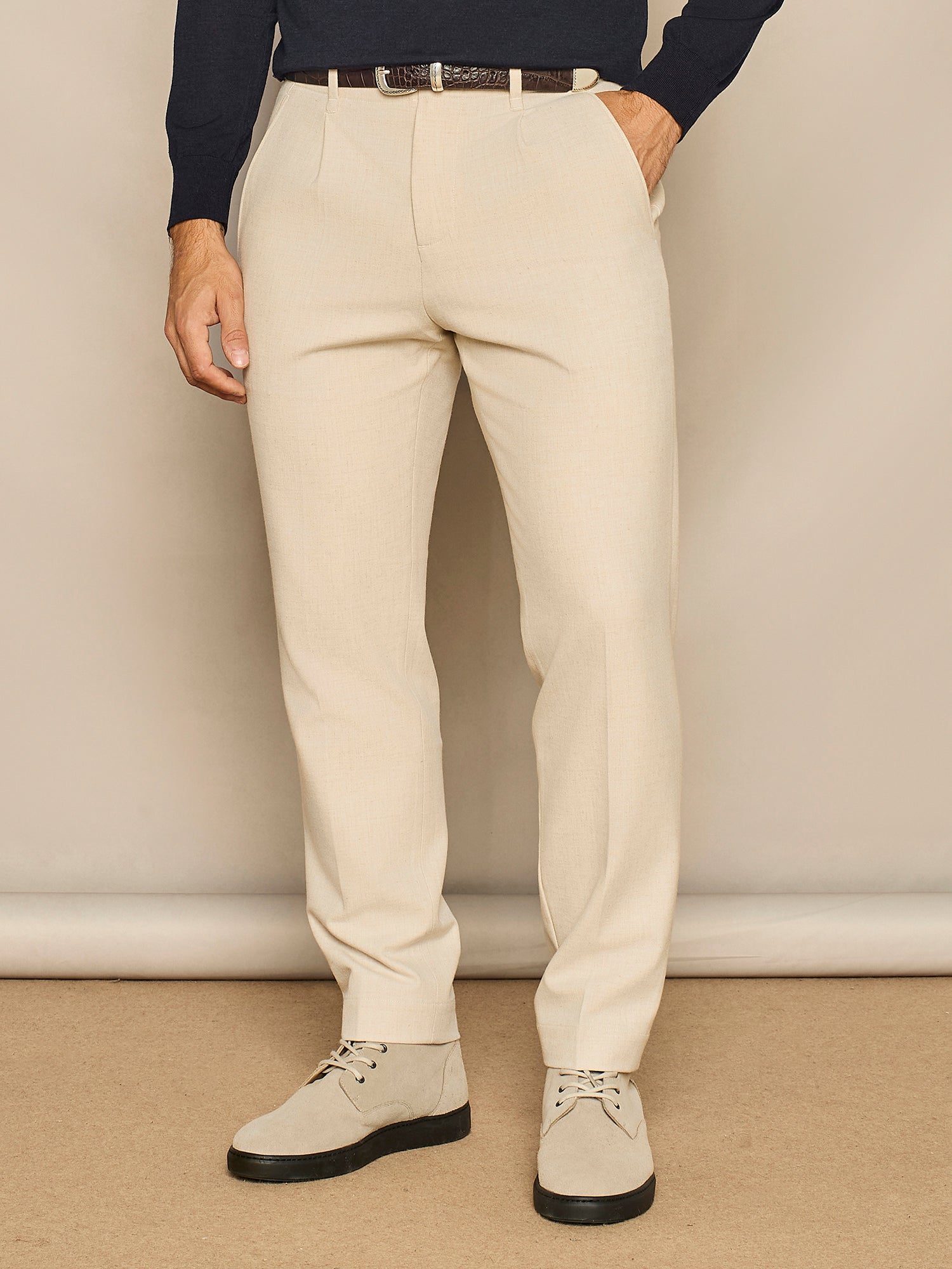 BEIGE LIGHT FLANNEL LEISURE FIT TROUSER