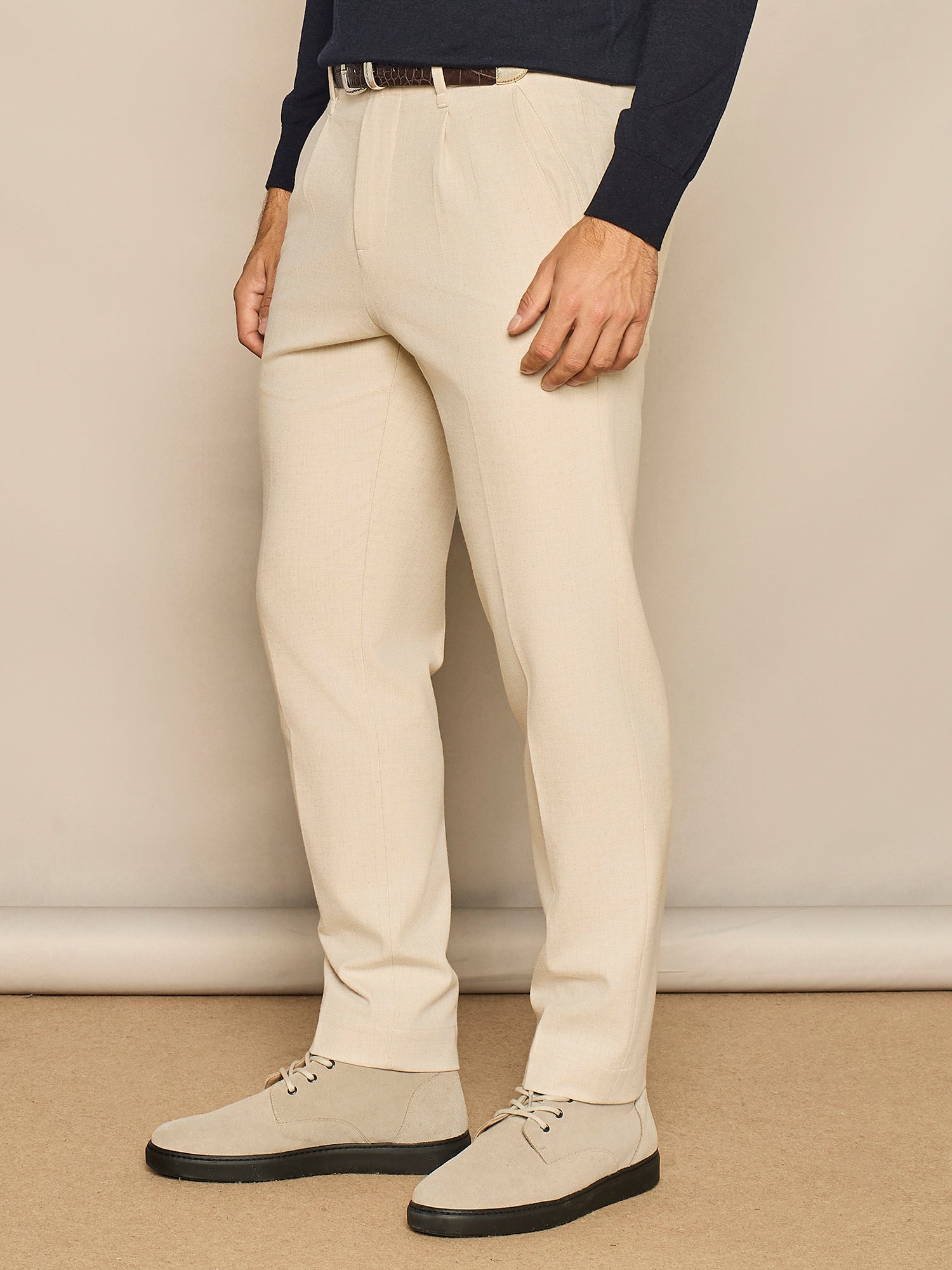 BEIGE LIGHT FLANNEL LEISURE FIT TROUSER