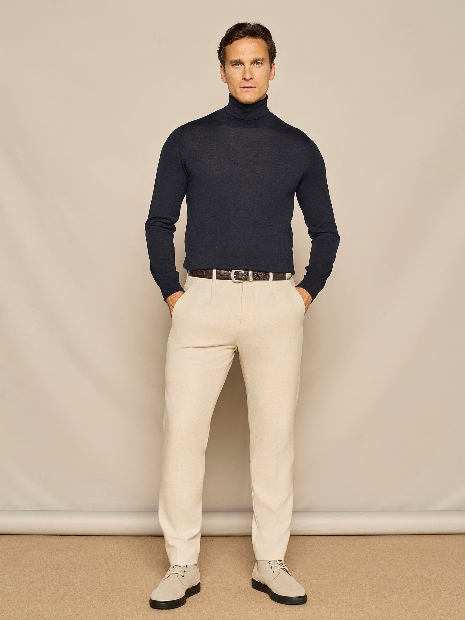 BEIGE LIGHT FLANNEL LEISURE FIT TROUSER