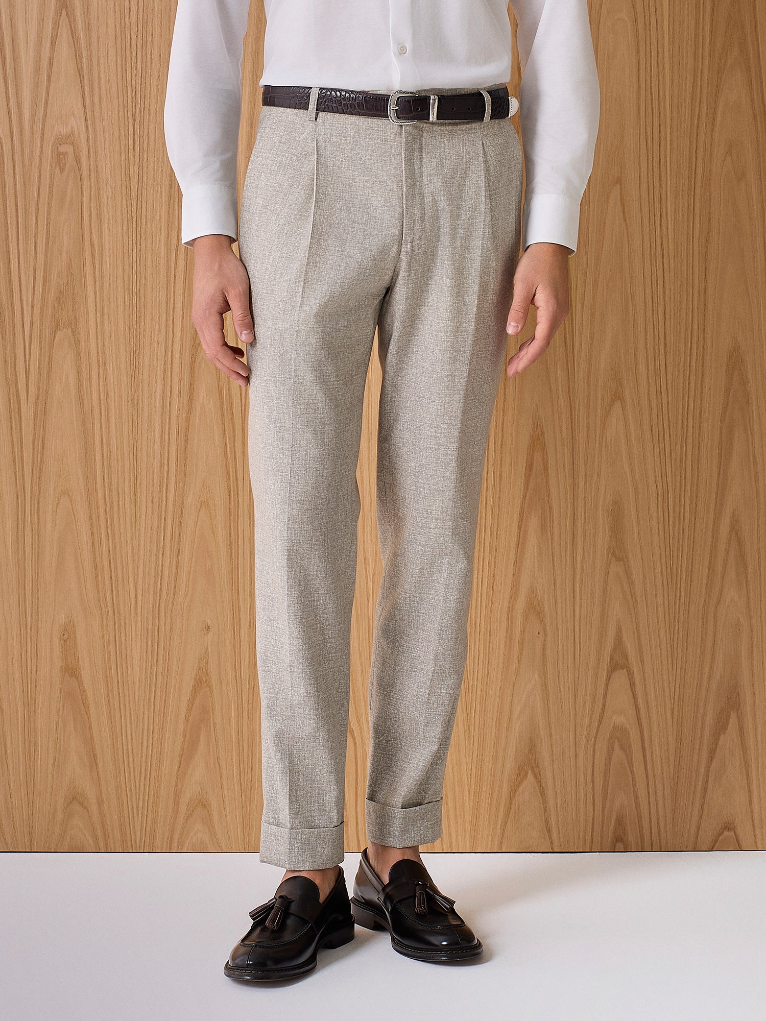 Pantalone sartoriale in lana stretch beige