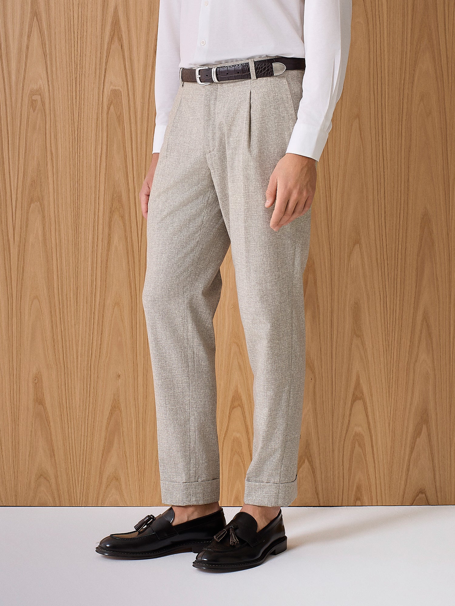 Pantalone sartoriale in lana stretch beige
