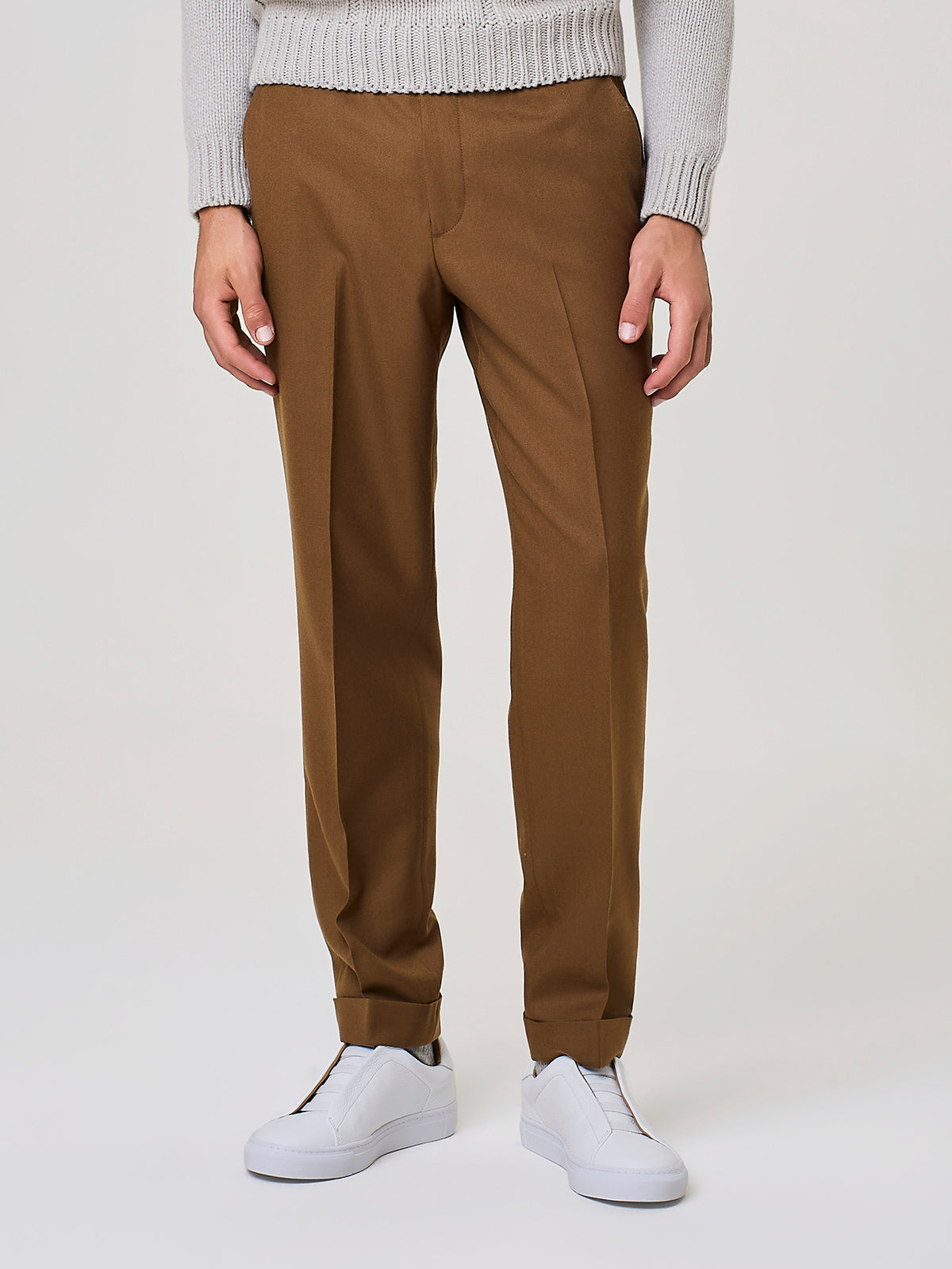 Rust Wool Blend Flannel Tailored Trousers