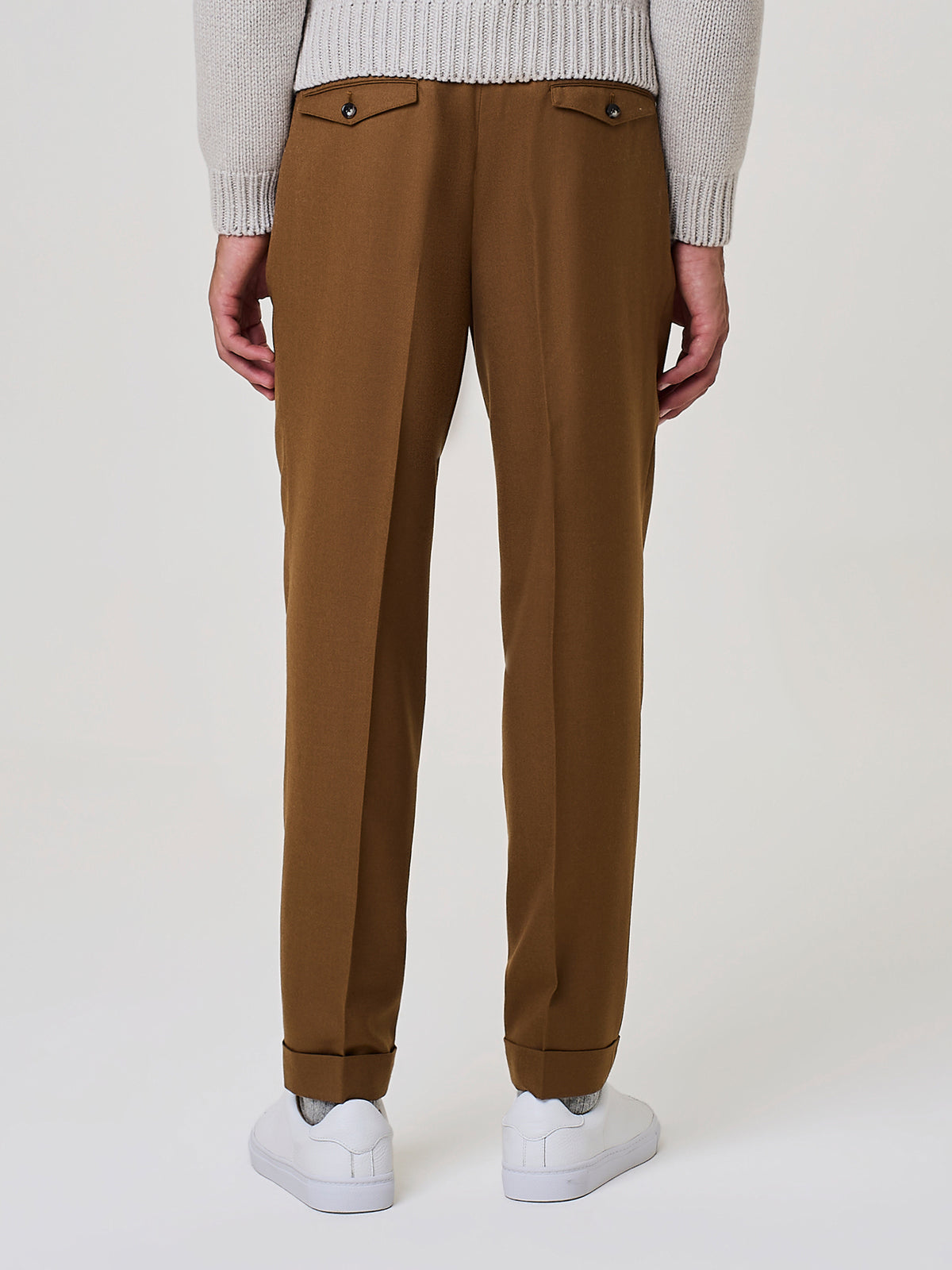 Rust Wool Blend Flannel Tailored Trousers