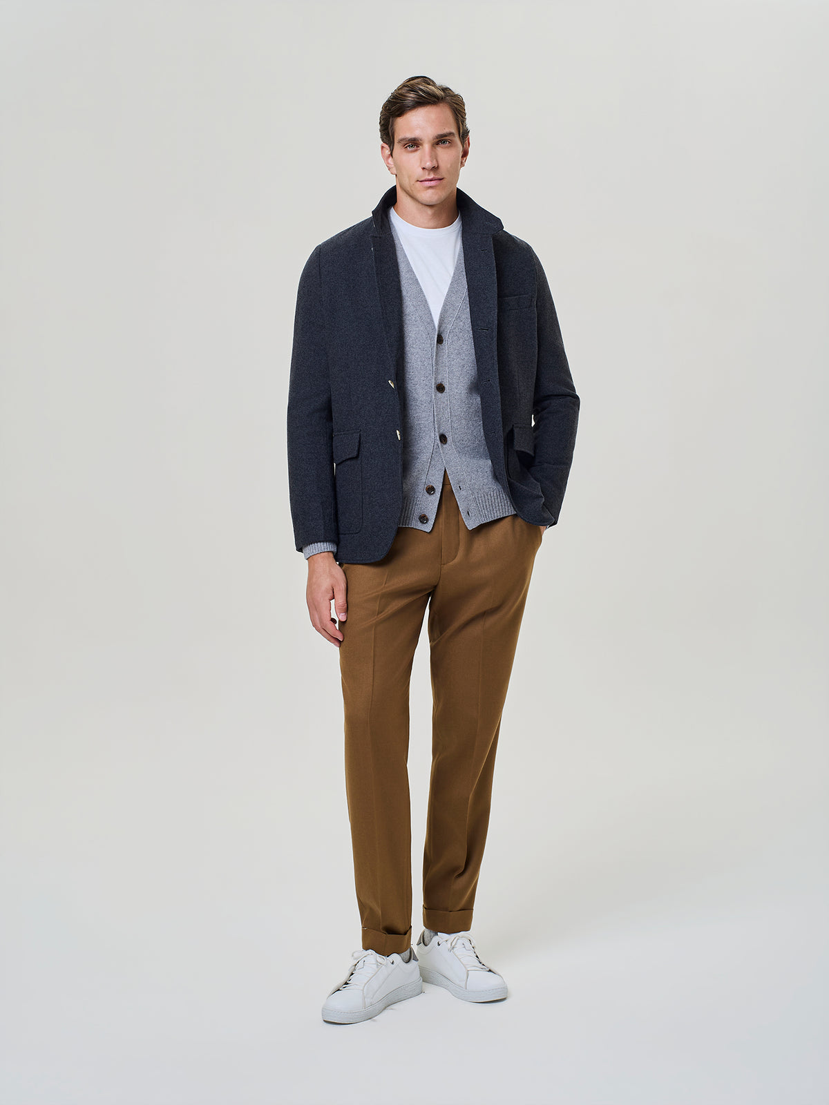 Rust Wool Blend Flannel Tailored Trousers