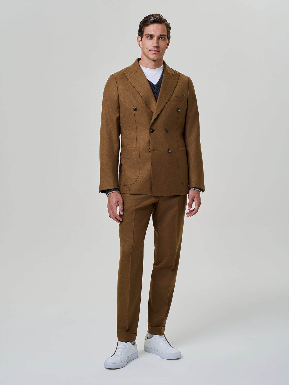 Rust Wool Blend Flannel Tailored Trousers