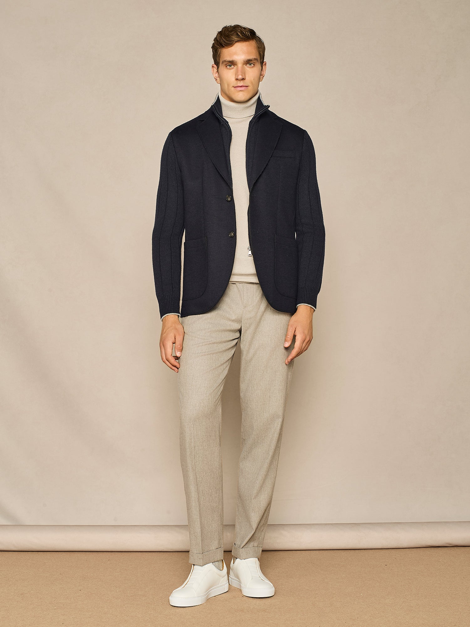 BEIGE FLANNEL WIDE FIT LACE-UP TROUSER