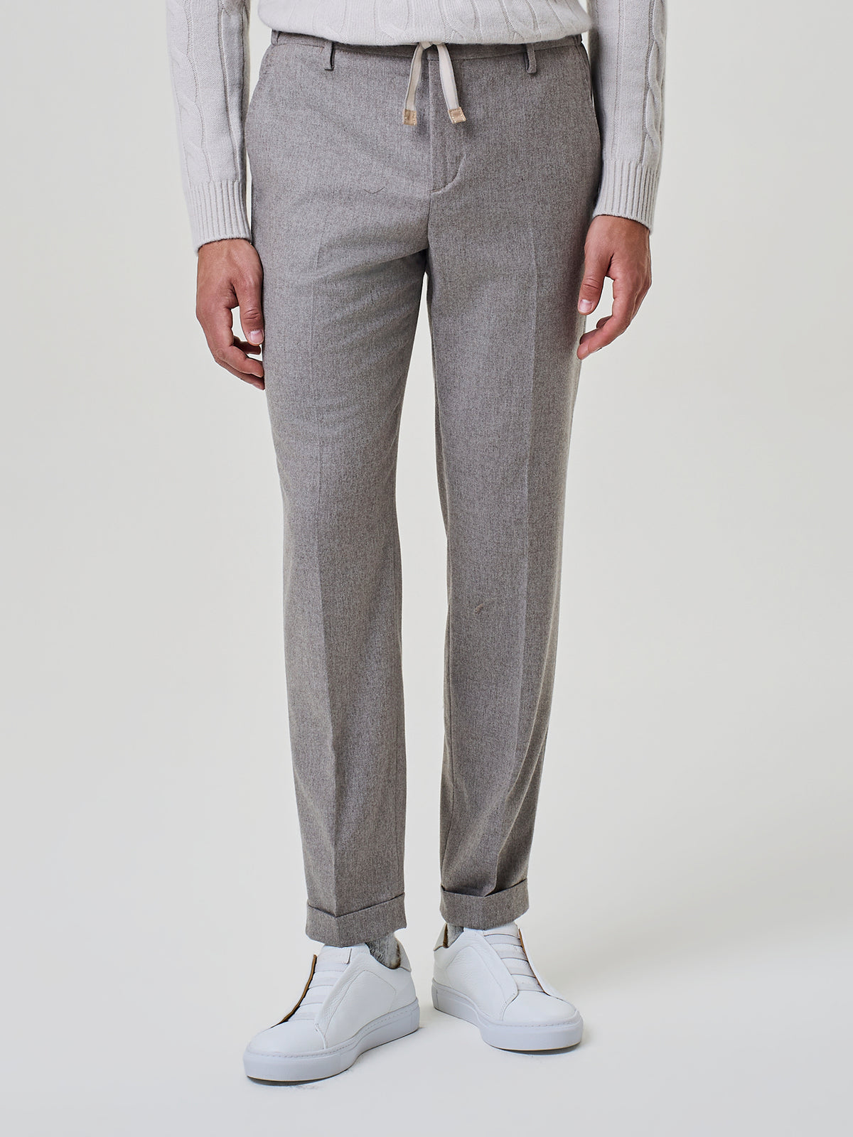 Pantalone da uomo beige in flanella misto lana vergine, Paul Taylor