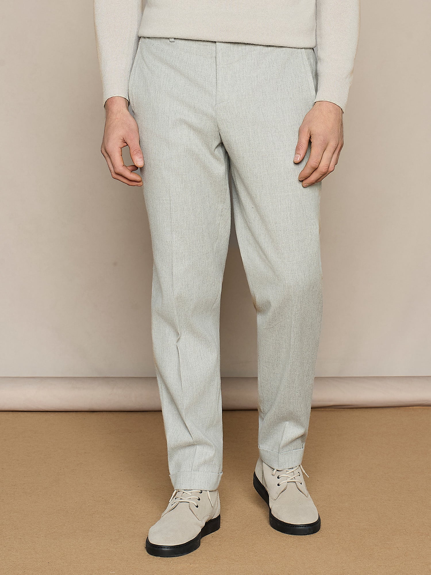 PANTALONE WIDE FIT CON COULISSE IN FLANELLA GRIGIO CHIARO