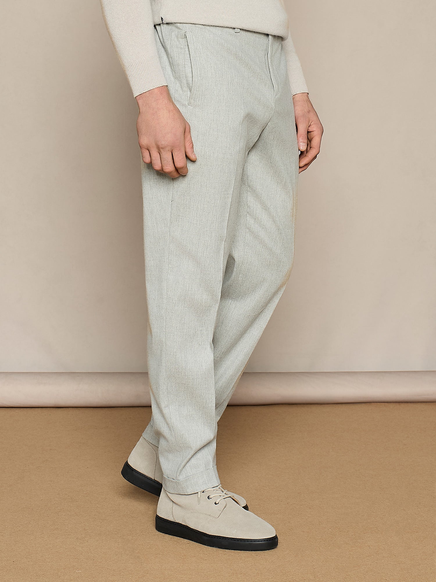 PANTALONE WIDE FIT CON COULISSE IN FLANELLA GRIGIO CHIARO