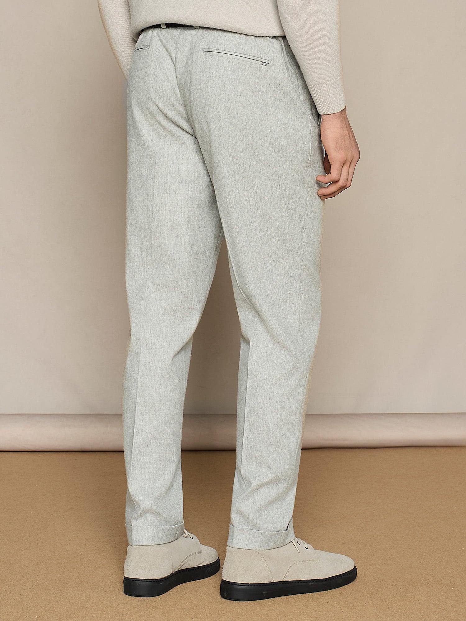PANTALONE WIDE FIT CON COULISSE IN FLANELLA GRIGIO CHIARO