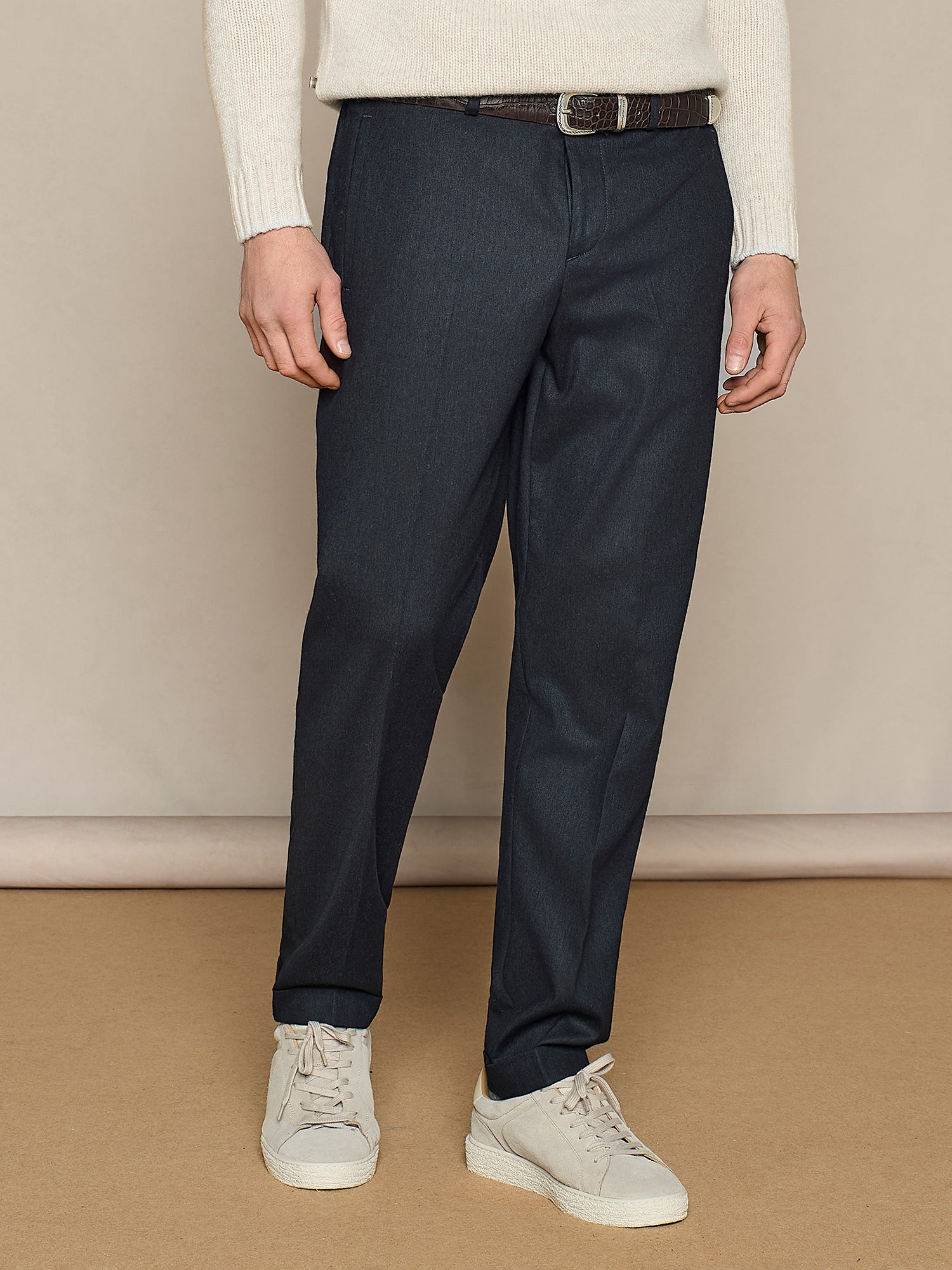 PANTALONE WIDE FIT CON COULISSE IN FLANELLA BLU