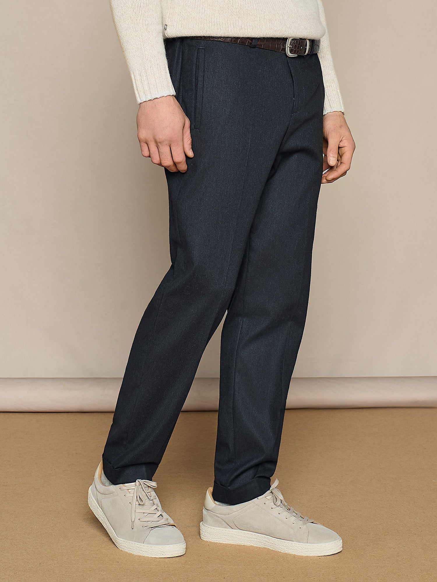 PANTALONE WIDE FIT CON COULISSE IN FLANELLA BLU