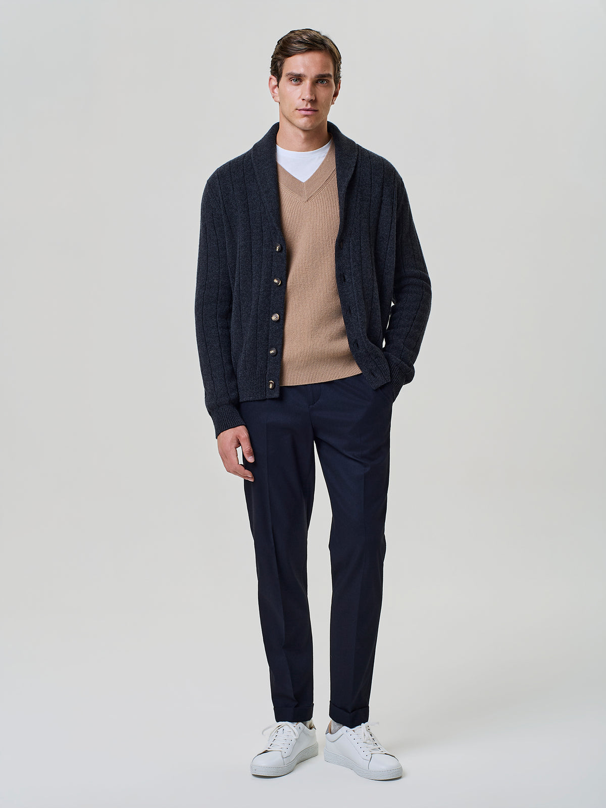 Pantalone da uomo blu, elastico laterale interno sulla cinta, Paul Taylor